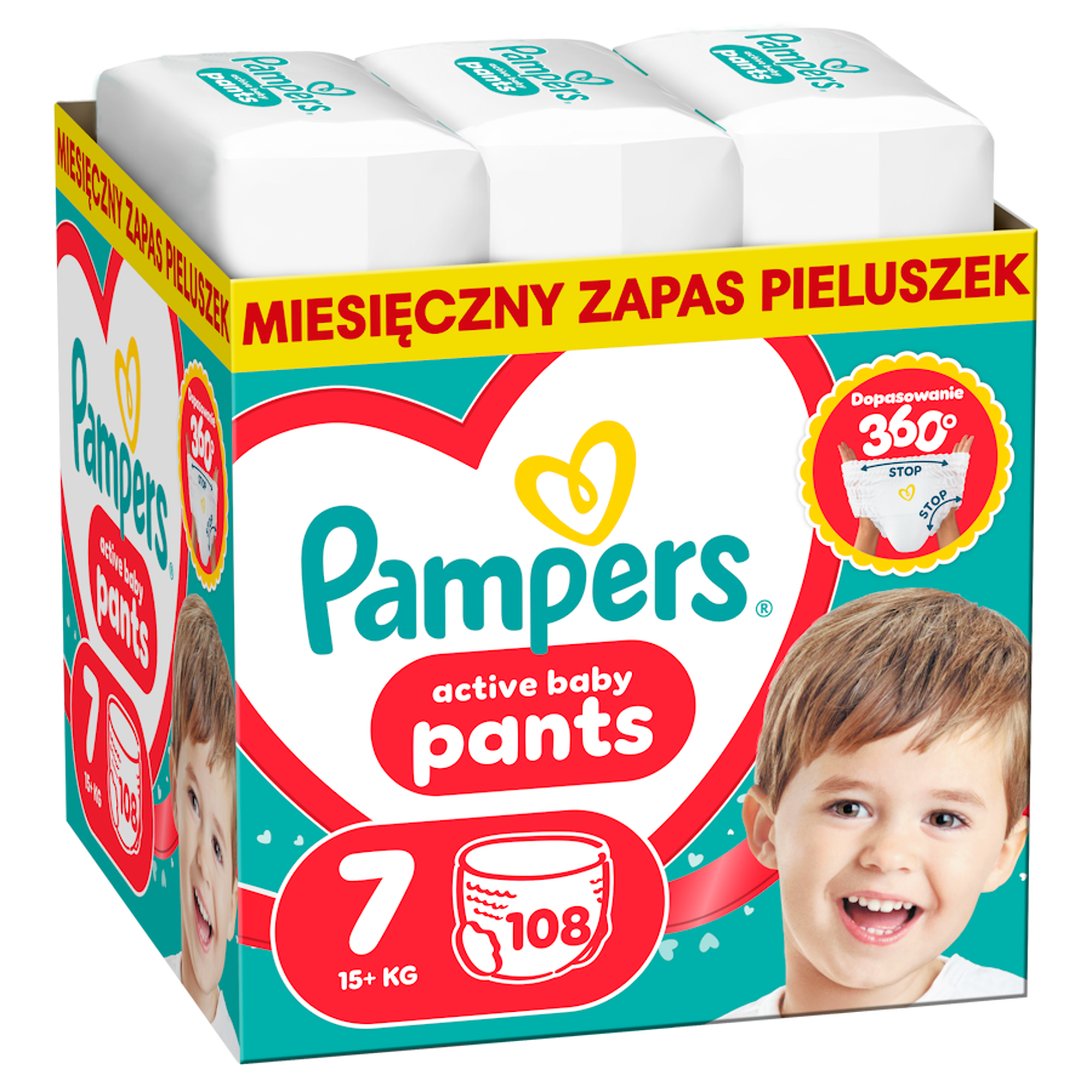 Pampers Active Baby Pieluchomajtki rozmiar 7, 15+ kg, 108 sztuk zdjęcie