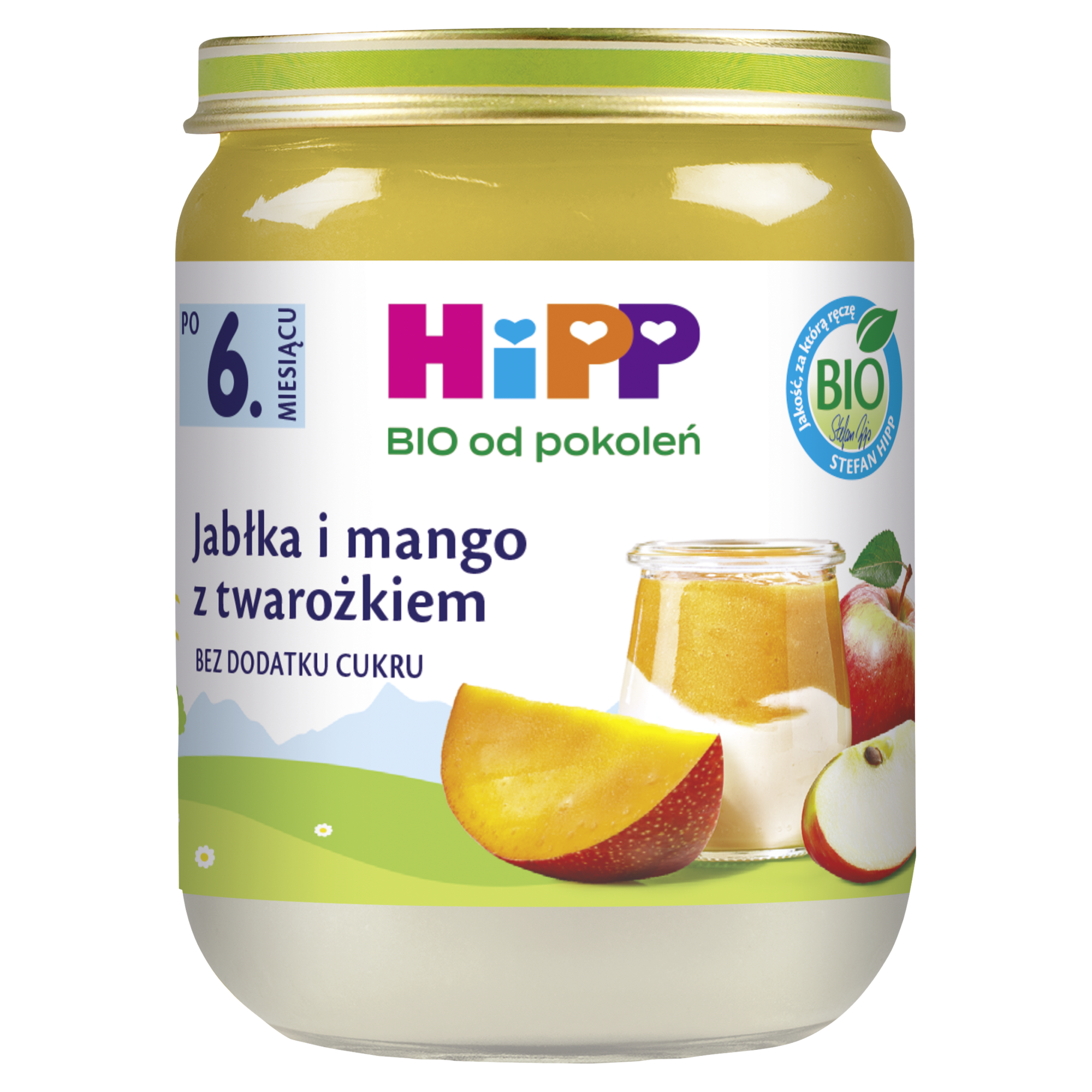 HiPP BIO od pokoleń, Jabłka i mango z twarożkiem, po 6. m-cu, 160 g zdjęcie