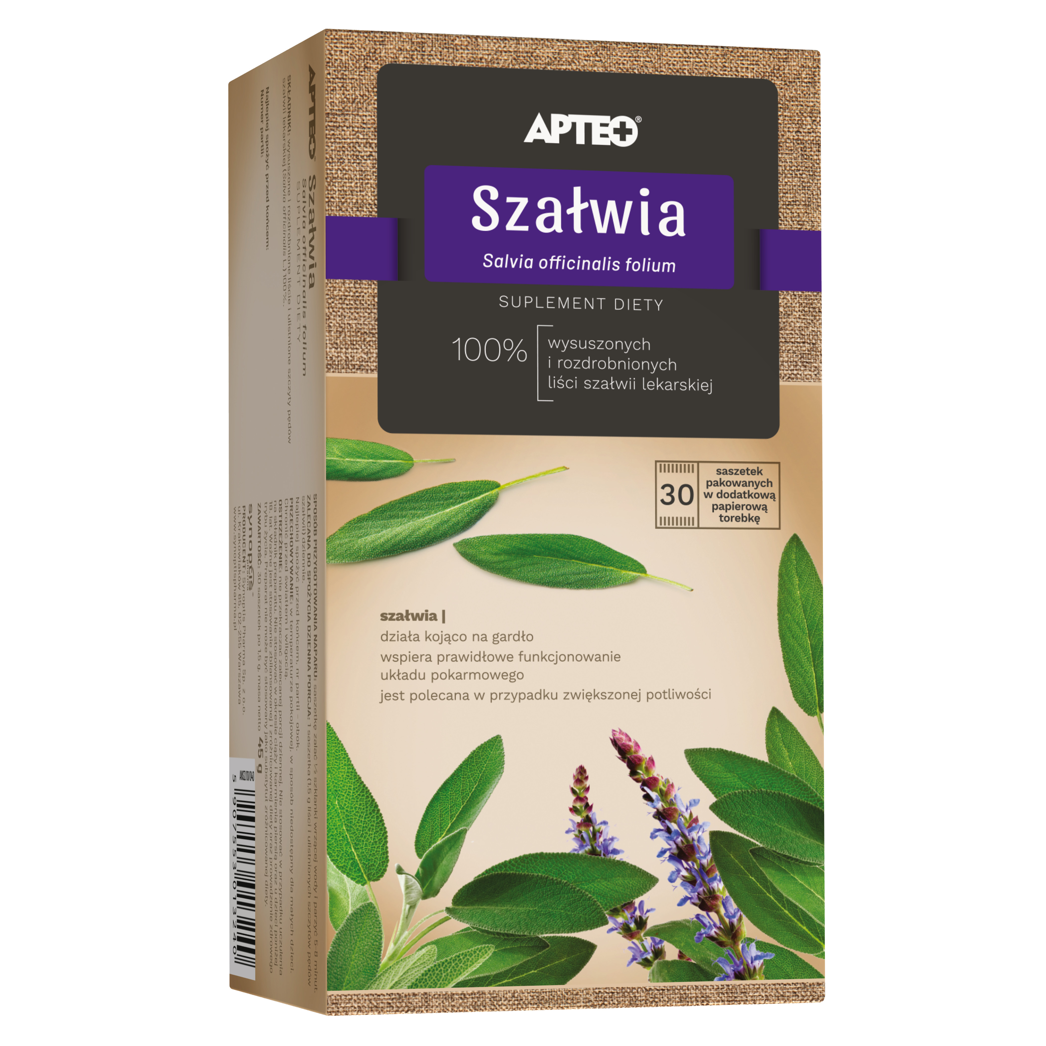 Apteo Natural Szałwia zioła do zaparzania 30 saszetek zdjęcie