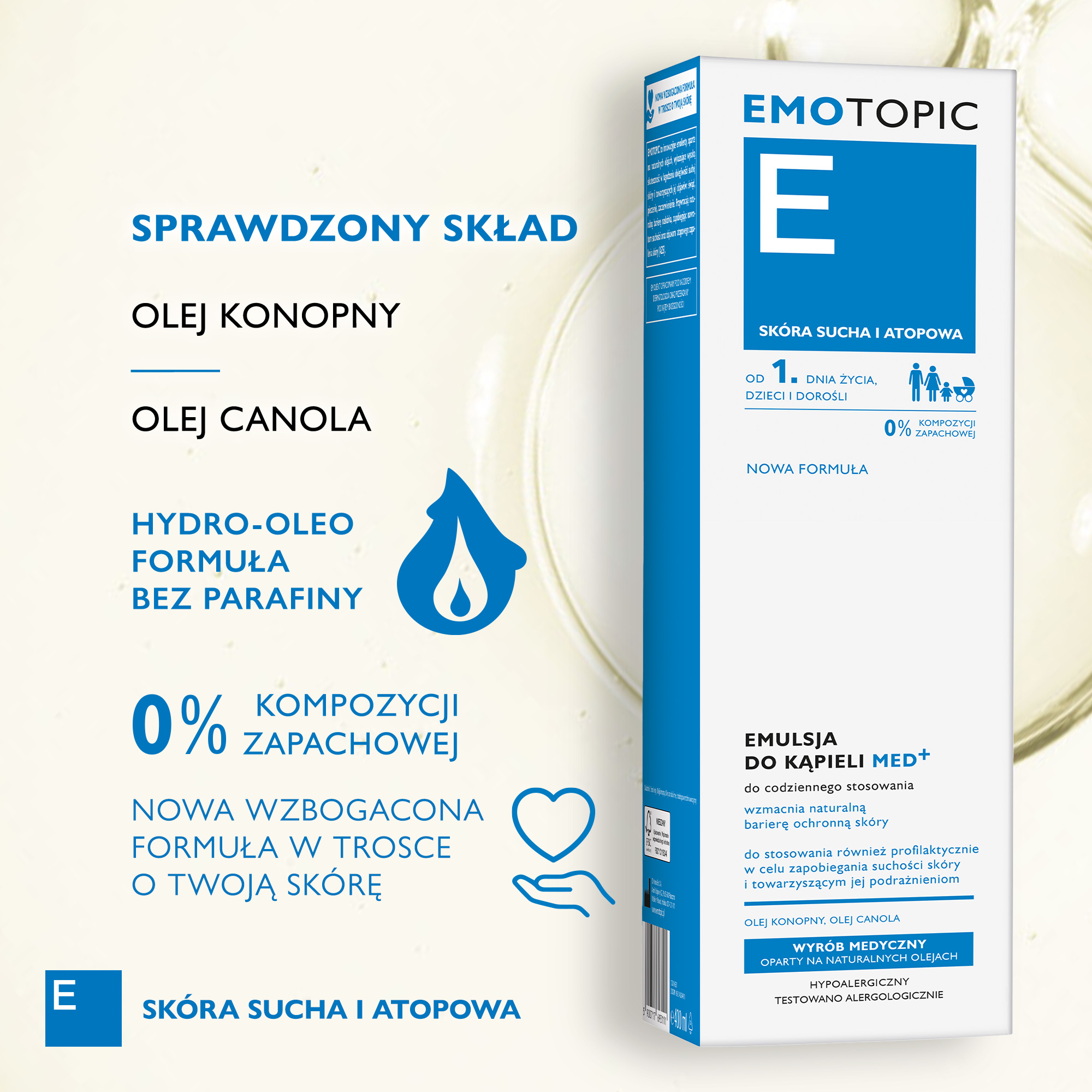 Emotopic Med+, emulsja do kąpieli do codziennego stosowania od 1. dnia życia, 400 ml