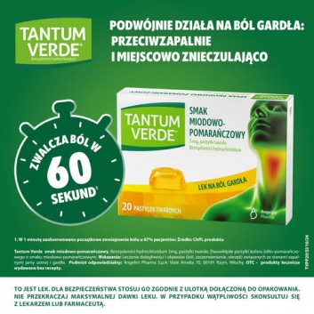 Tantum Verde smak miodowo-pomarańczowy 20 pastylek twardych