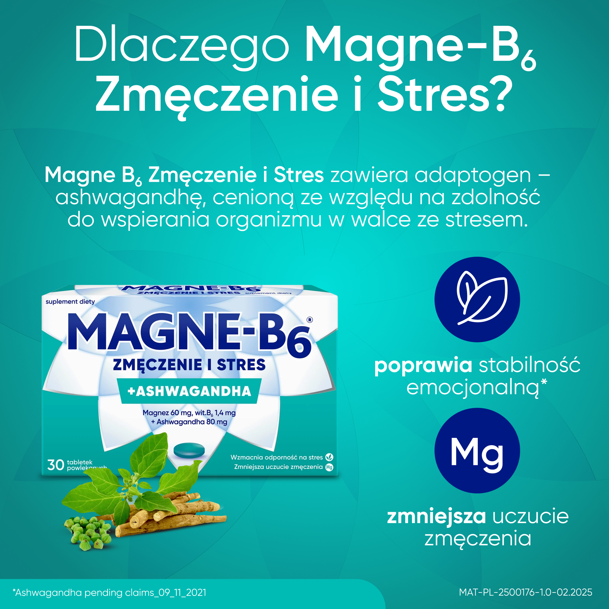 Magne-B6, Zmęczenie i stres+ Ashwagandha, tabletki, 30 sztuk