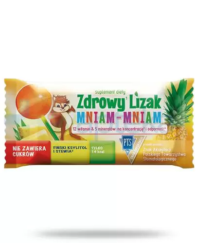 Zdrowy lizak, Mniam-Mniam 12 witamin i 2 minerały o smaku ananasowym, 1 sztuka [kulka] zdjęcie