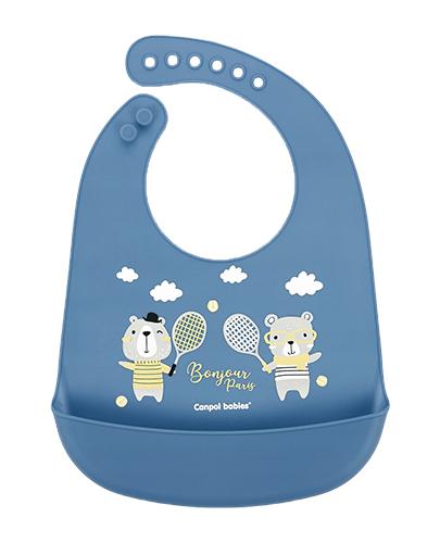 Canpol Babies śliniak silikonowy z kieszonką Bonjour Paris granatowy 1 sztuka [74/027_blu] zdjęcie