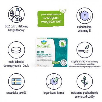 Naturell selen organiczny + E, 60 tabletek do ssania