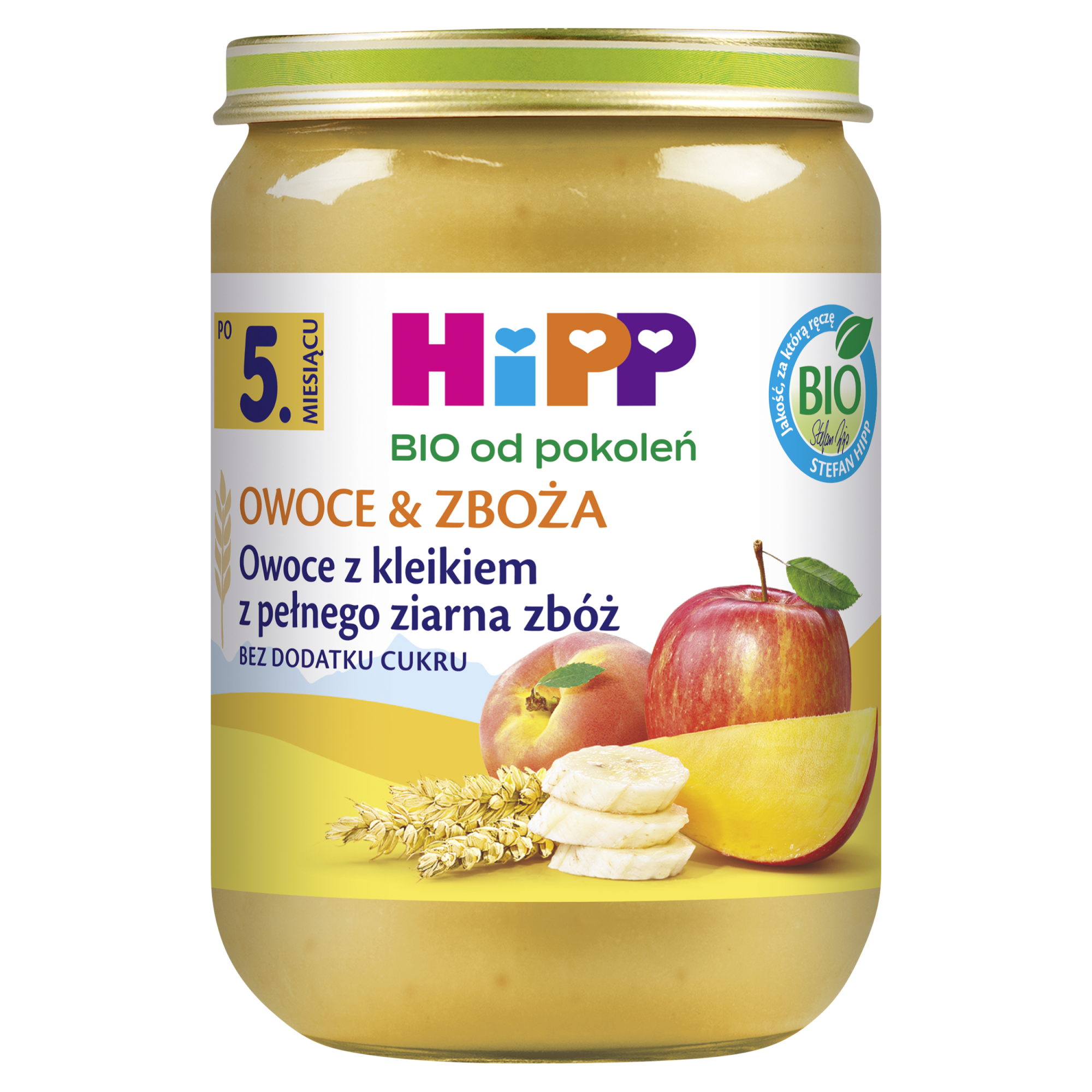 HiPP BIO od pokoleń, Owoce z kleikiem z pełnego ziarna zbóż, po 5. m-cu, 190 g, cena, opinie, właściwości zdjęcie