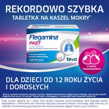 Flegamina Fast 8 mg, 20 tabletek, na kaszel, lek ułatwiający odkrztuszanie
