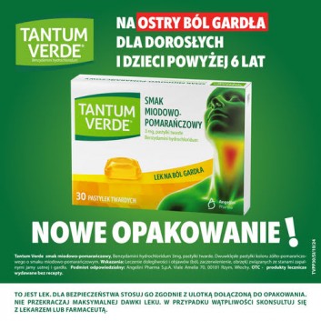Tantum Verde smak miodowo-pomarańczowy, 30 pastylek