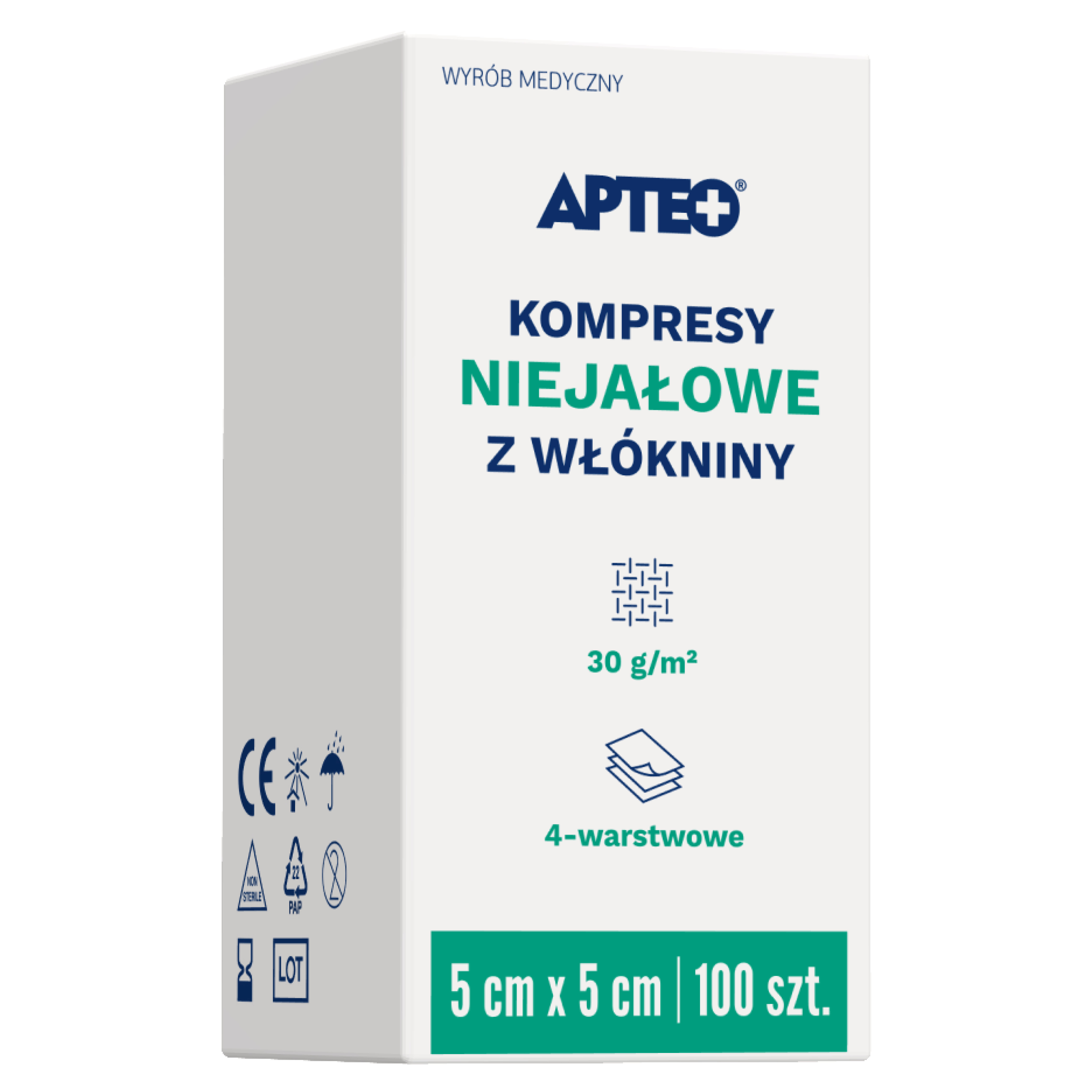 Apteo kompresy niejałowe z włókniny 5 x 5 cm 100 sztuk zdjęcie