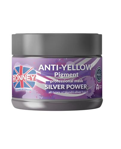 Ronney Professional Mask Silver Power Anti-Yellow Pigment Maska do włosów blond rozjaśnianych i siwych No Yellow, 300 ml zdjęcie