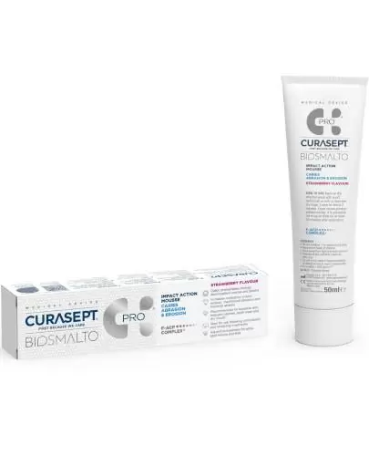 Curasept Biosmalto intensywnie ochronny mus do zębów przeciw próchnicy, erozji i abrazji smak truskawkowy 50 ml zdjęcie