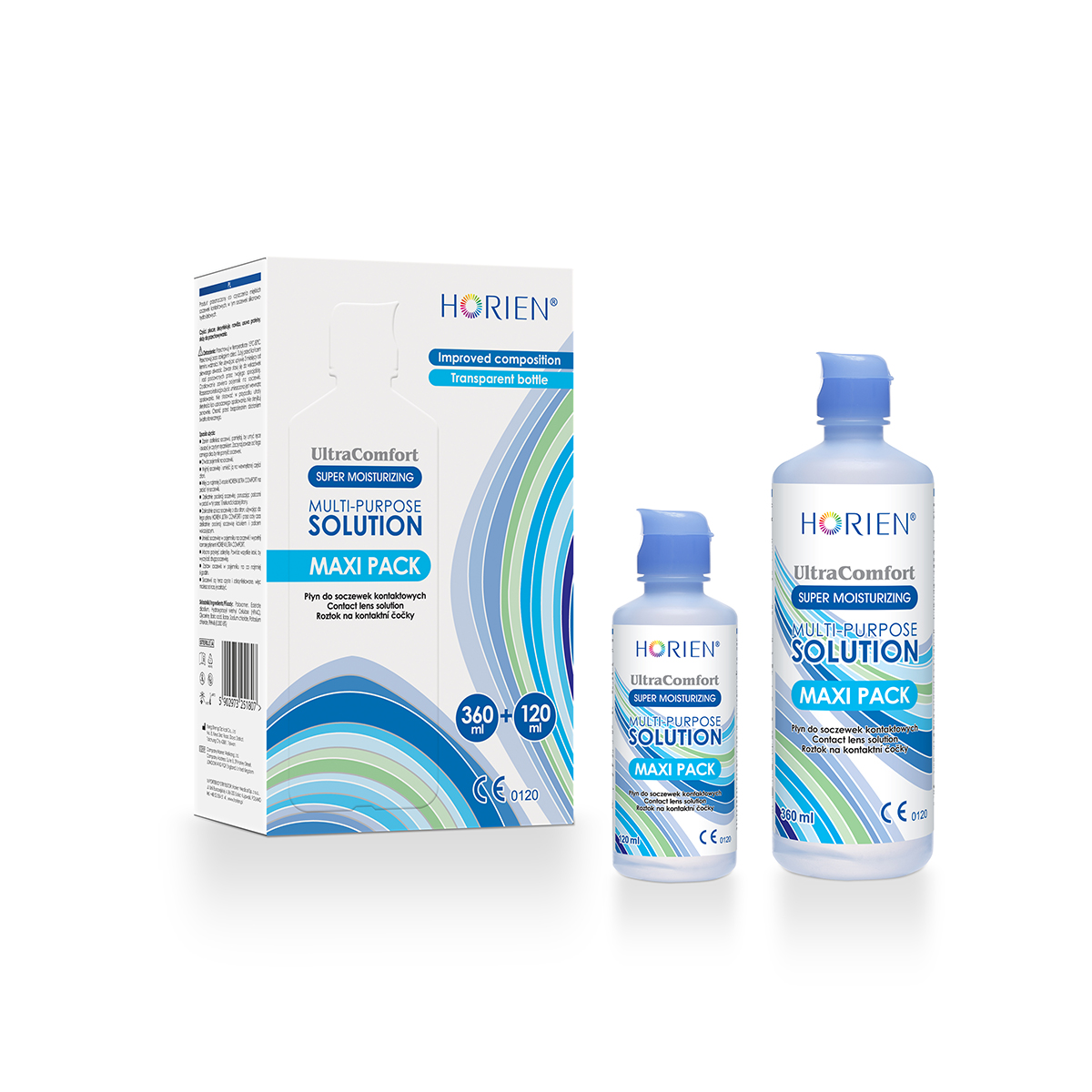 Horien Ultra Comfort Maxipack, płyny do soczewek kontaktowych, 360 ml+100 ml zdjęcie