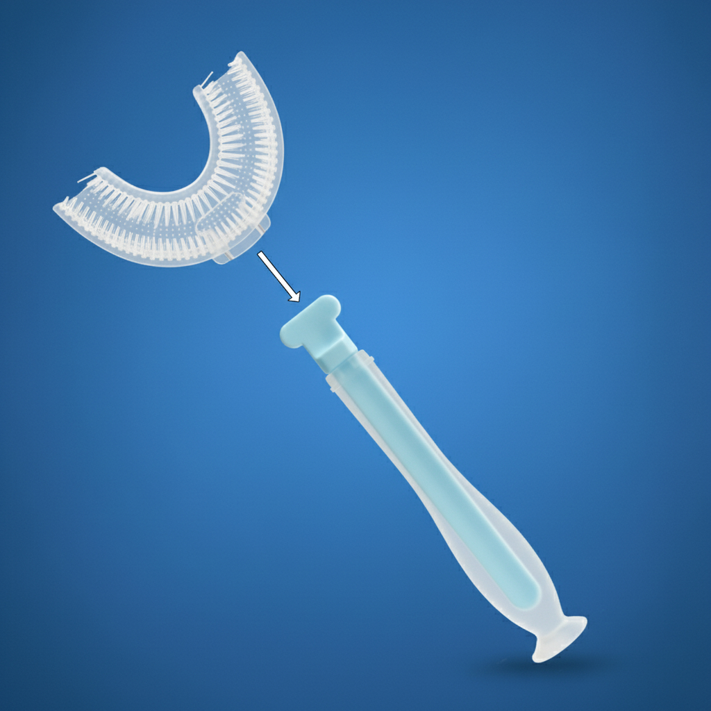 Bocioland, silikonowa szczoteczka do zębów w kształcie U niebieska, 1 sztuka