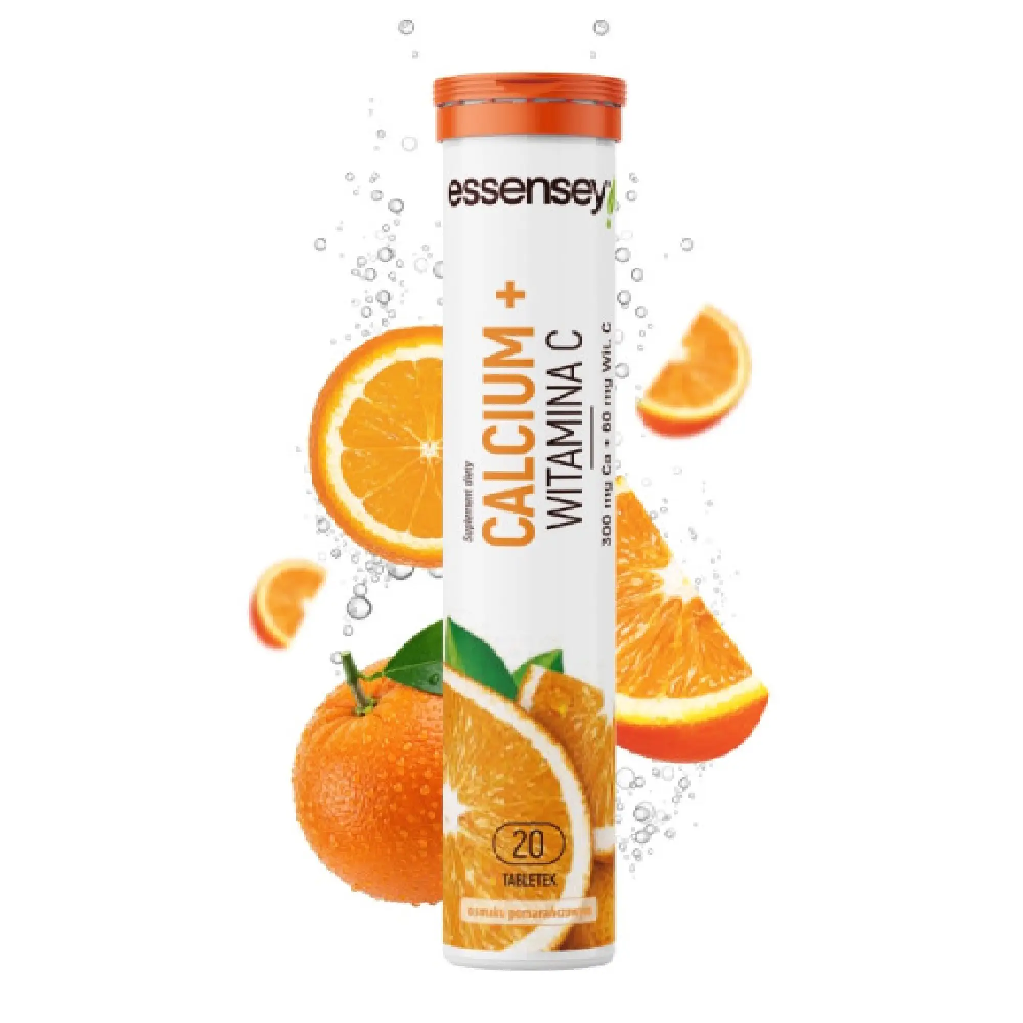 Essensey Calcium 300 Mg + Witamina C 60 Mg Pomarańcza, tabletki musujące, 20 sztuk zdjęcie
