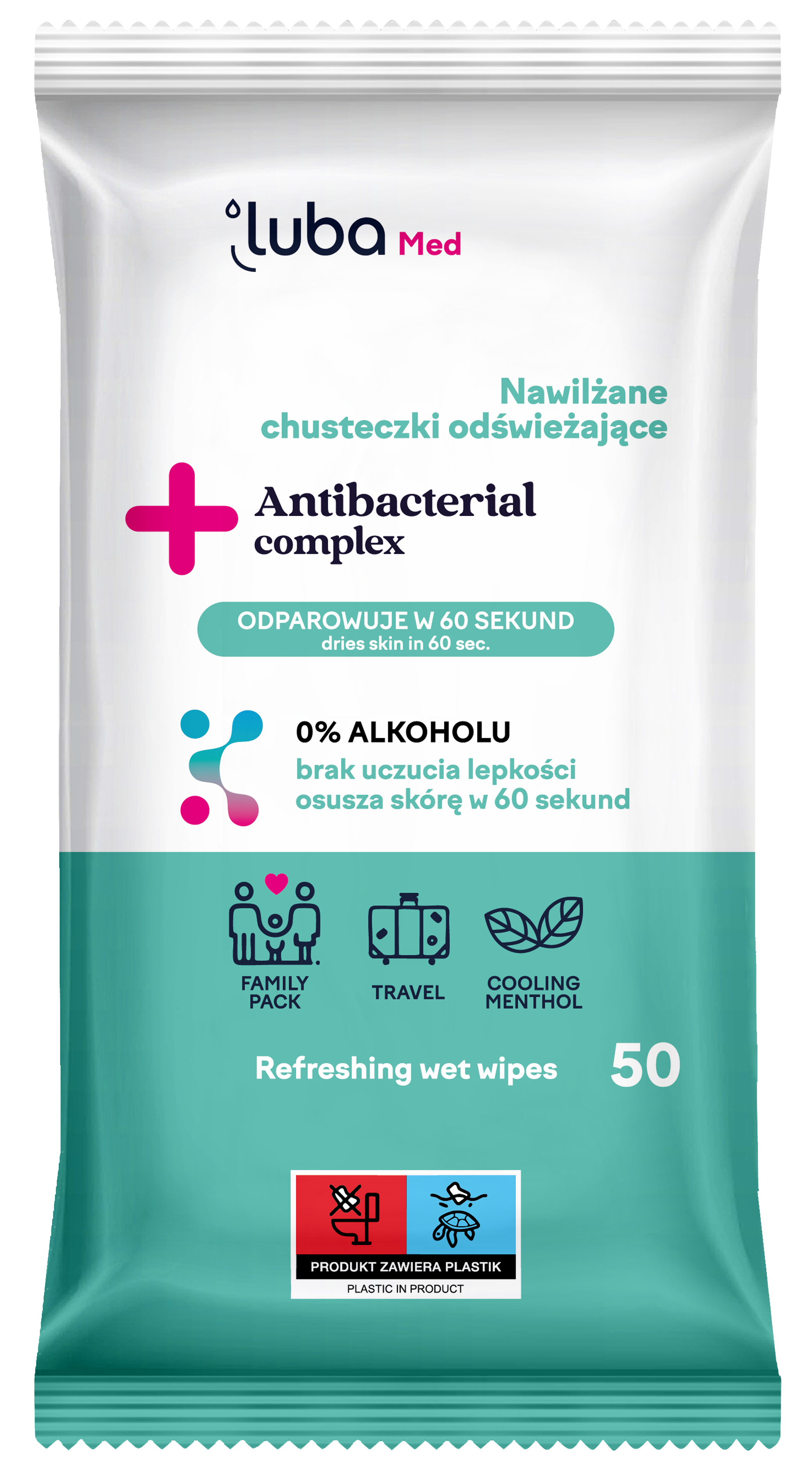 Luba Med. Nawilżane Chusteczki Odświeżające Antibacterial Complex, 50 sztuk zdjęcie