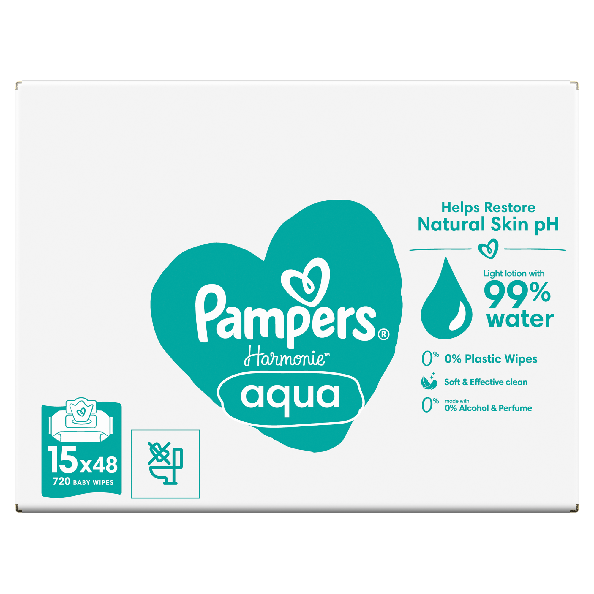 Pampers Harmonie Aqua, chusteczki nawilżane, 15 x 48 sztuk zdjęcie