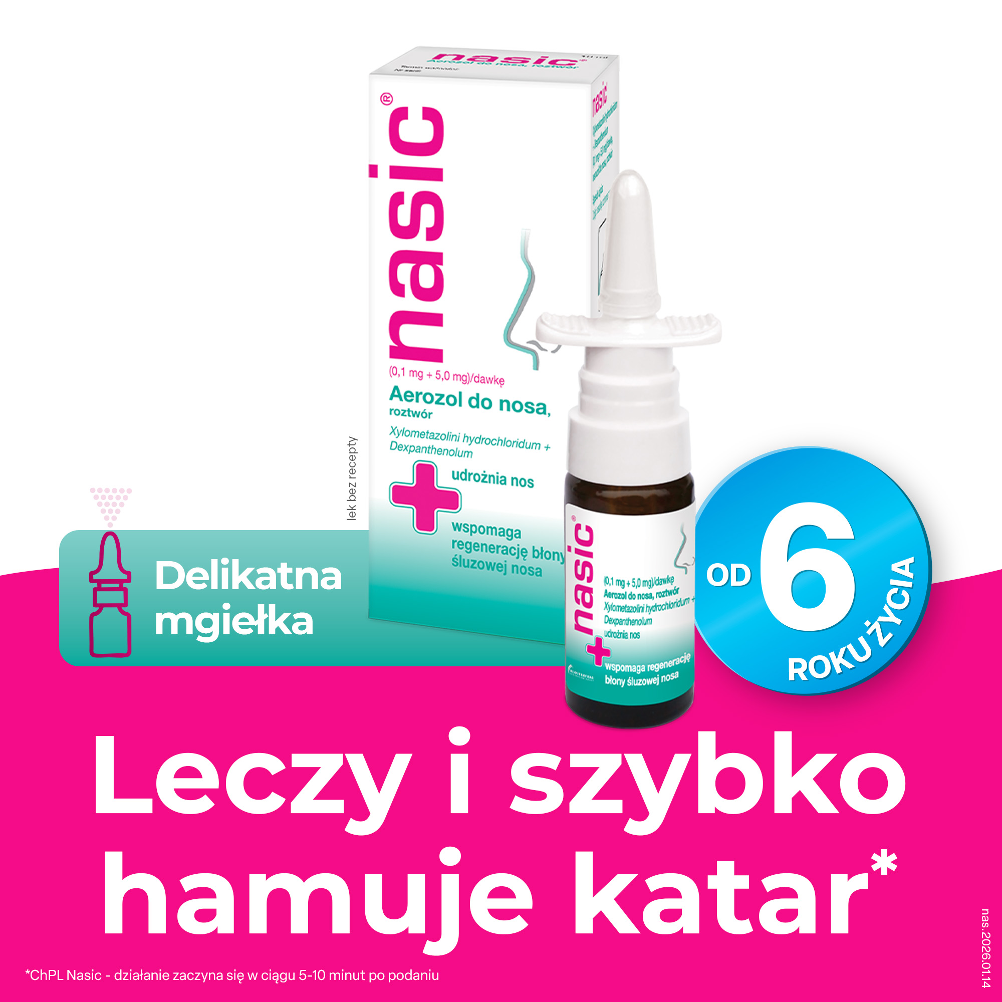 Nasic, (0,1mg+5mg)/dawkę, aerozol do nosa, 10 ml