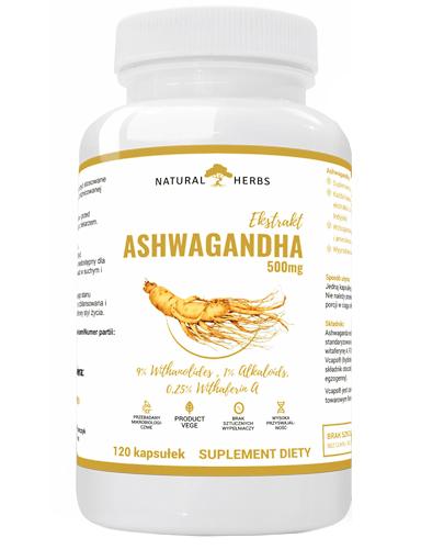 Natural Herbs Ashwagandha 500 mg - 120 kaps. - cena, opinie, wskazania zdjęcie