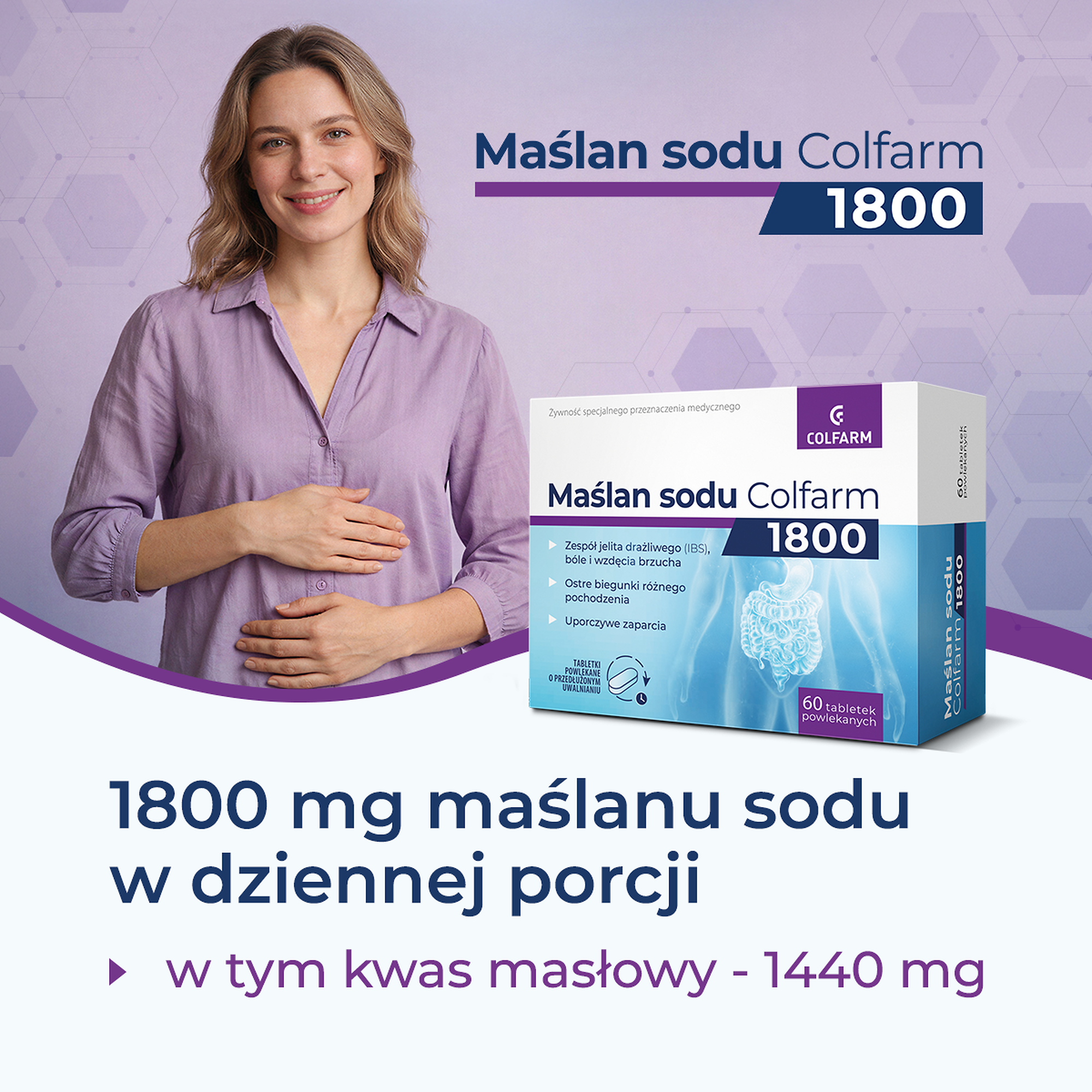 Maślan Sodu 1800 Colfarm, tabletki powlekane, 60 sztuk