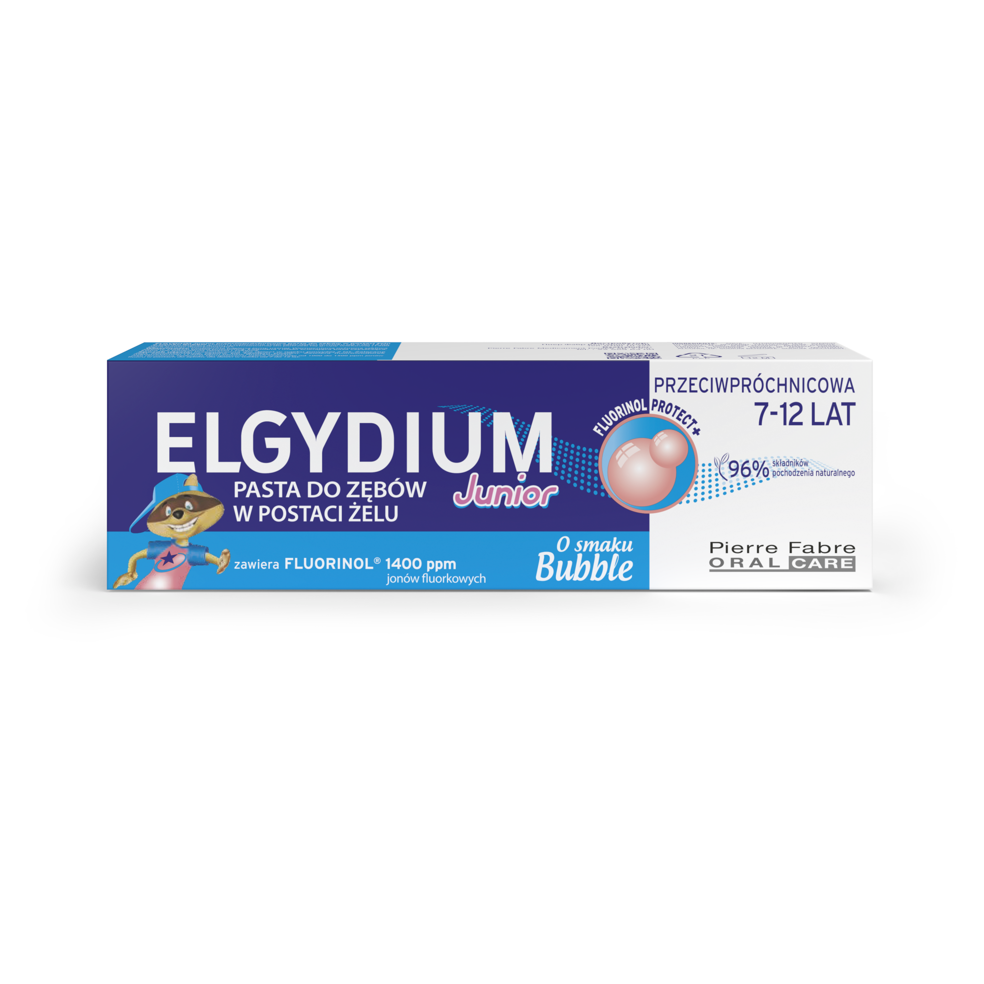 ELGYDIUM Junior Bubble Pasta do zębów dla dzieci 7-12 lat o smaku gumy balonowej z kompleksem Fluorinol Protect+ 50 ml zdjęcie