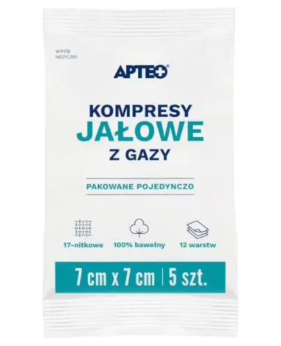 Apteo kompresy jałowe z gazy 7cm x 7cm 5 sztuk zdjęcie