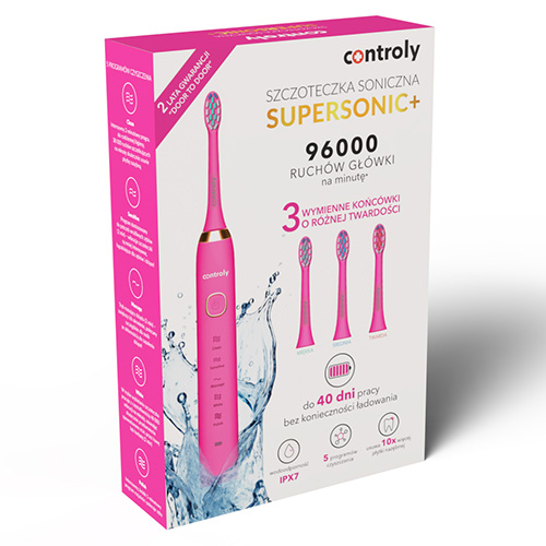 Hydrex SuperSonic Controly Plus, szczoteczka różowa, 1 sztuka zdjęcie