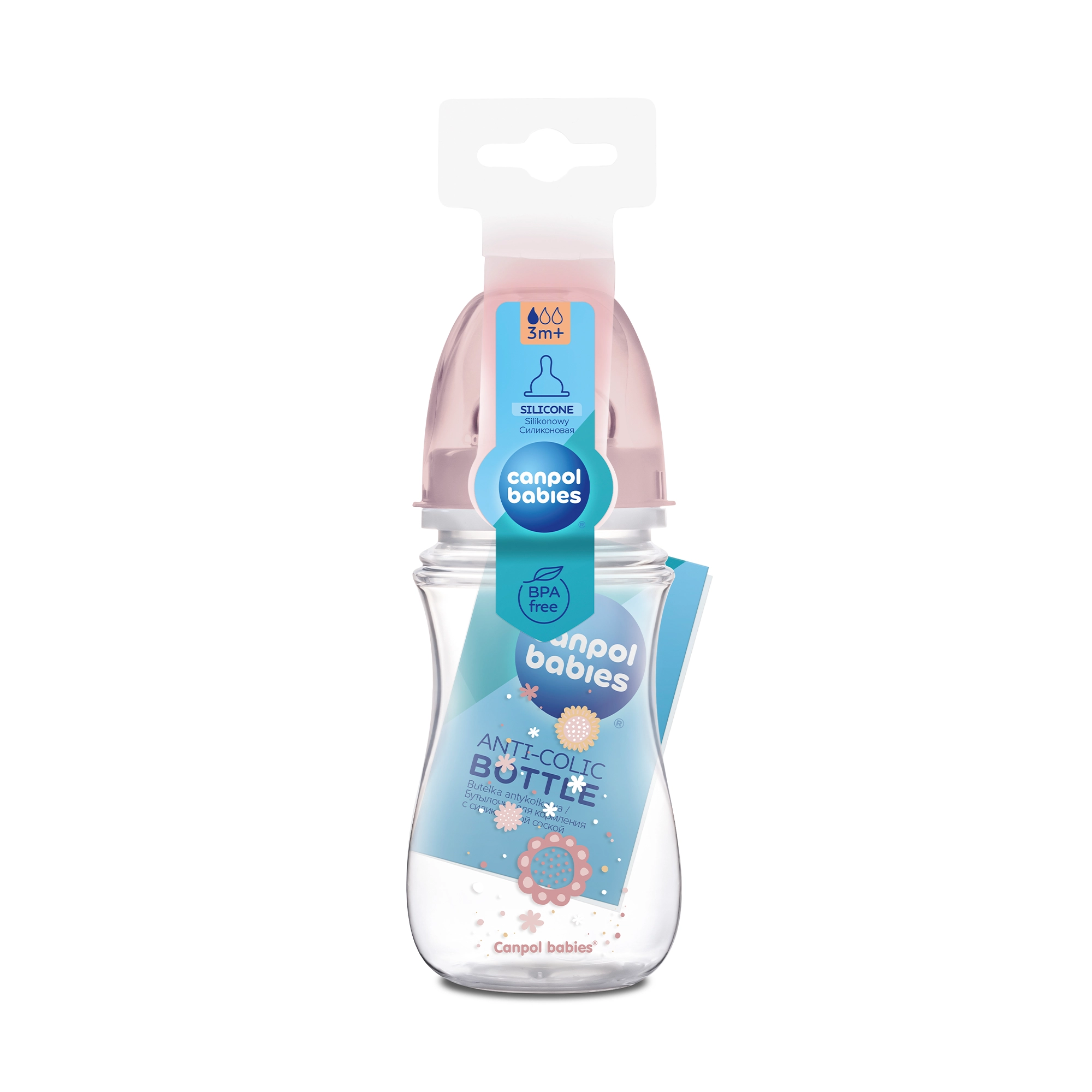 Canpol Babies EasyStart butelka szerokootworowa antykolkowa różowa 240 ml [35/217_pin] zdjęcie
