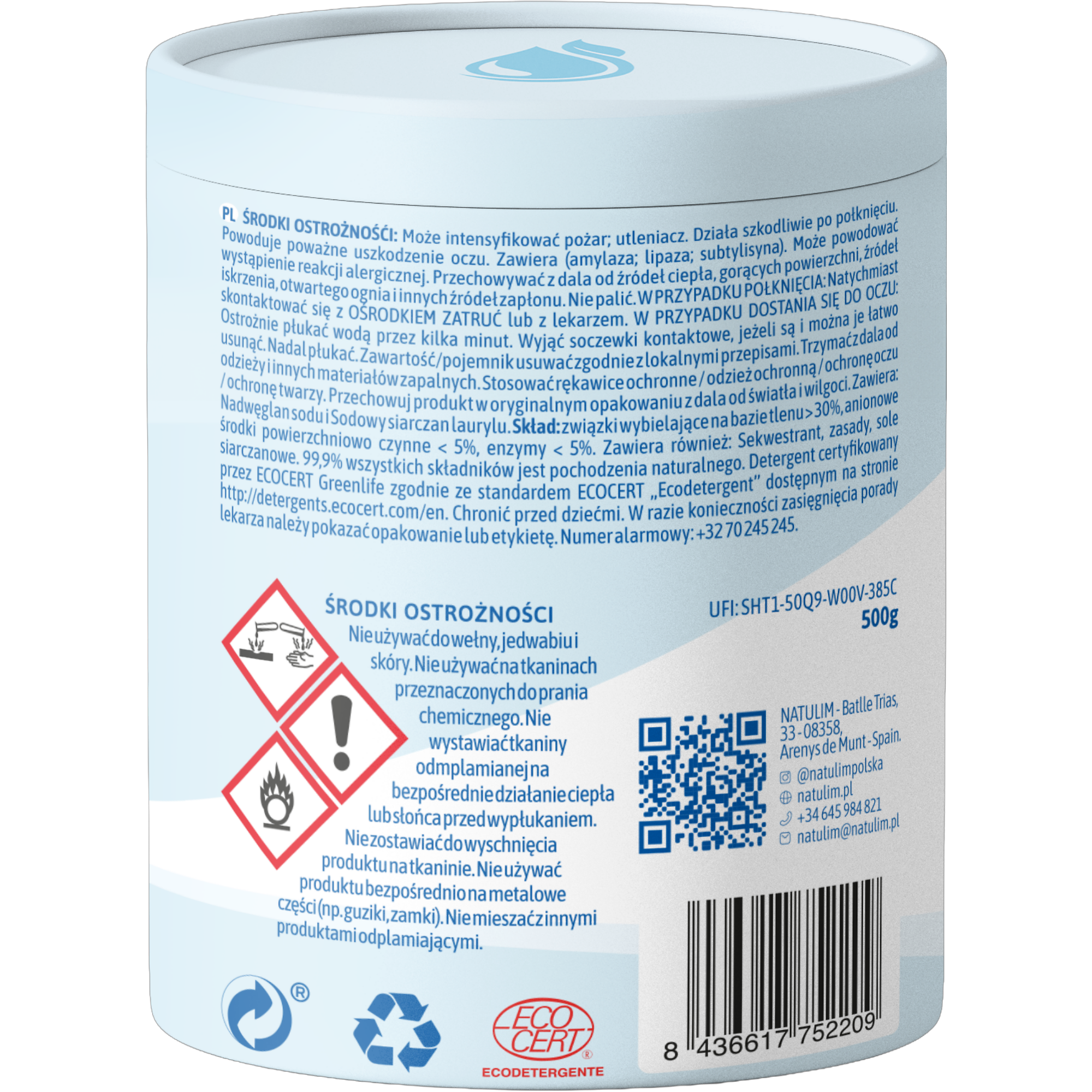Natulim Oxi White Ekologiczny odplamiacz w proszku do białego, 500 g