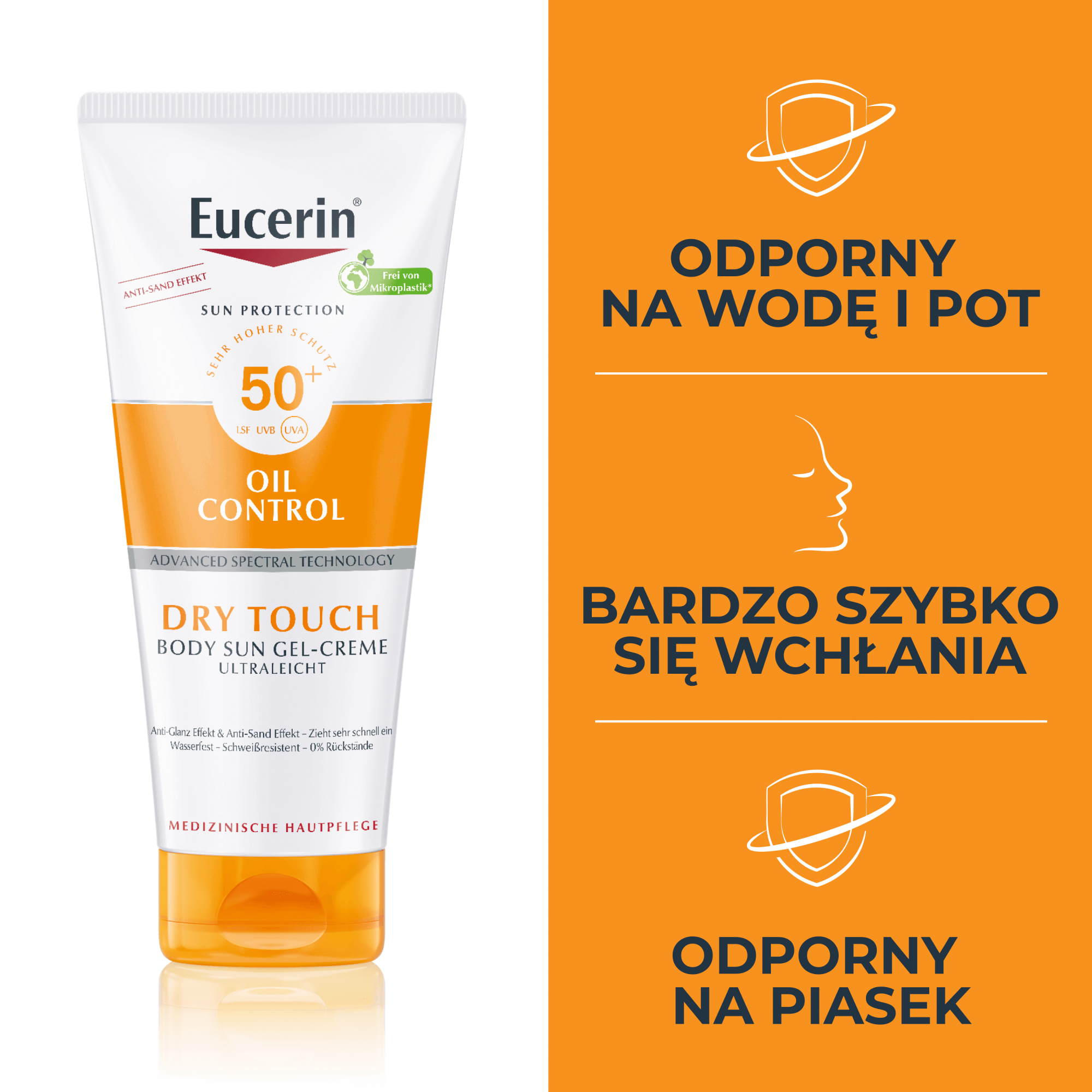 Eucerin Sun Protection Oil Control, Żel-krem do ciała ochronny ultralekki SPF 50+, 200 ml