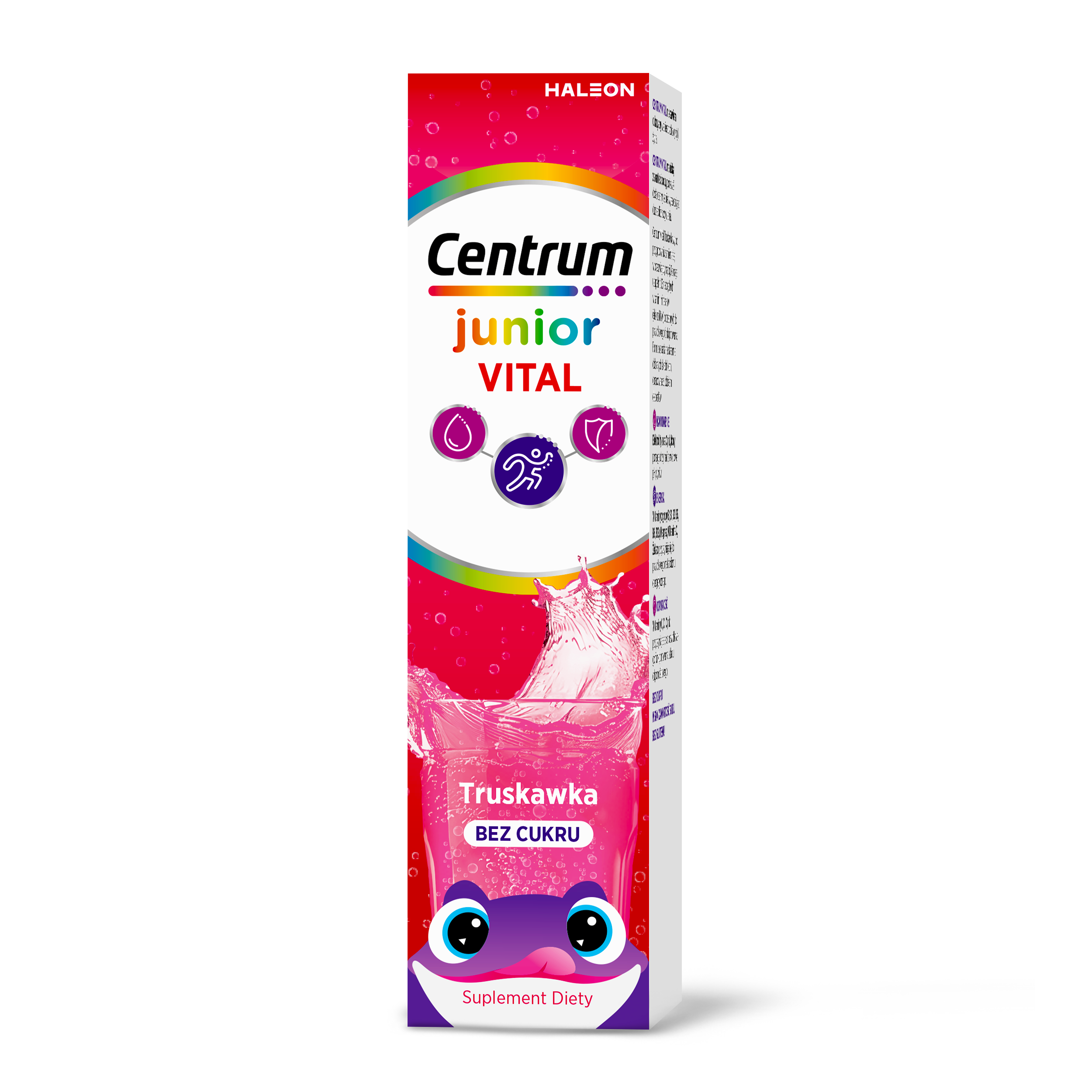 Centrum Vital Junior dla dzieci 4+, smak truskawkowy, bez cukru, tabletki musujące, 20 sztuk
