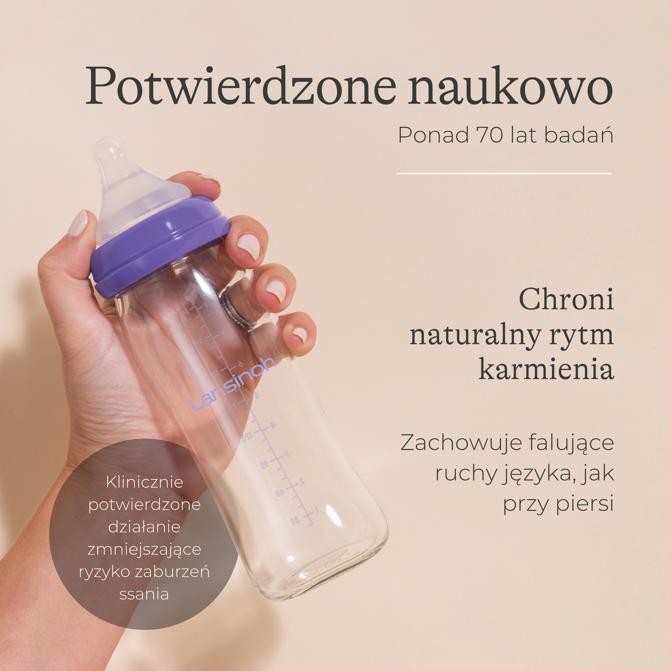 Lansinoh Butelka szklana ze smoczkiem NaturalWave o wolnym przepływie, 160 ml