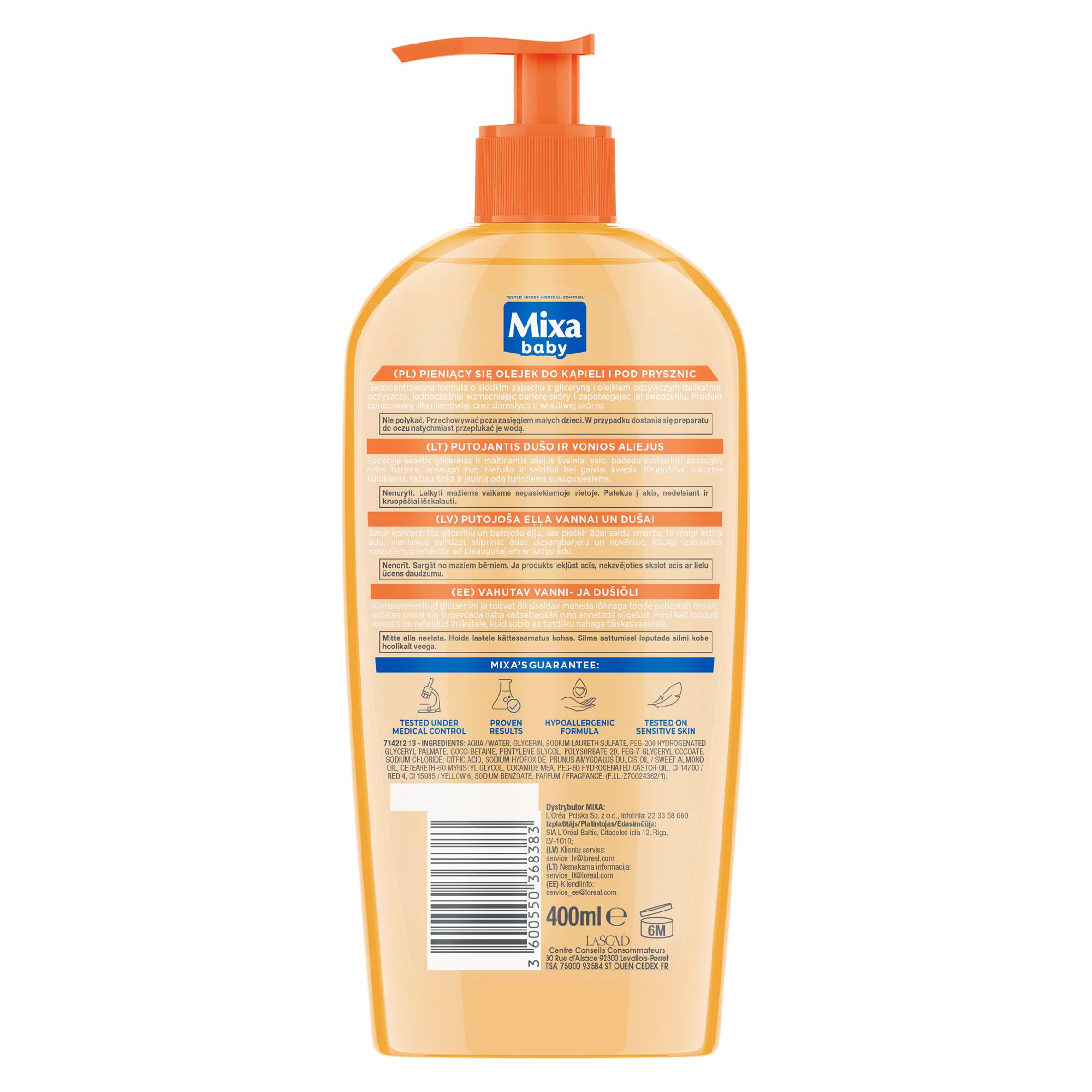 Mixa Baby Delikatny płyn do kąpieli i mycia z olejkiem, 400 ml