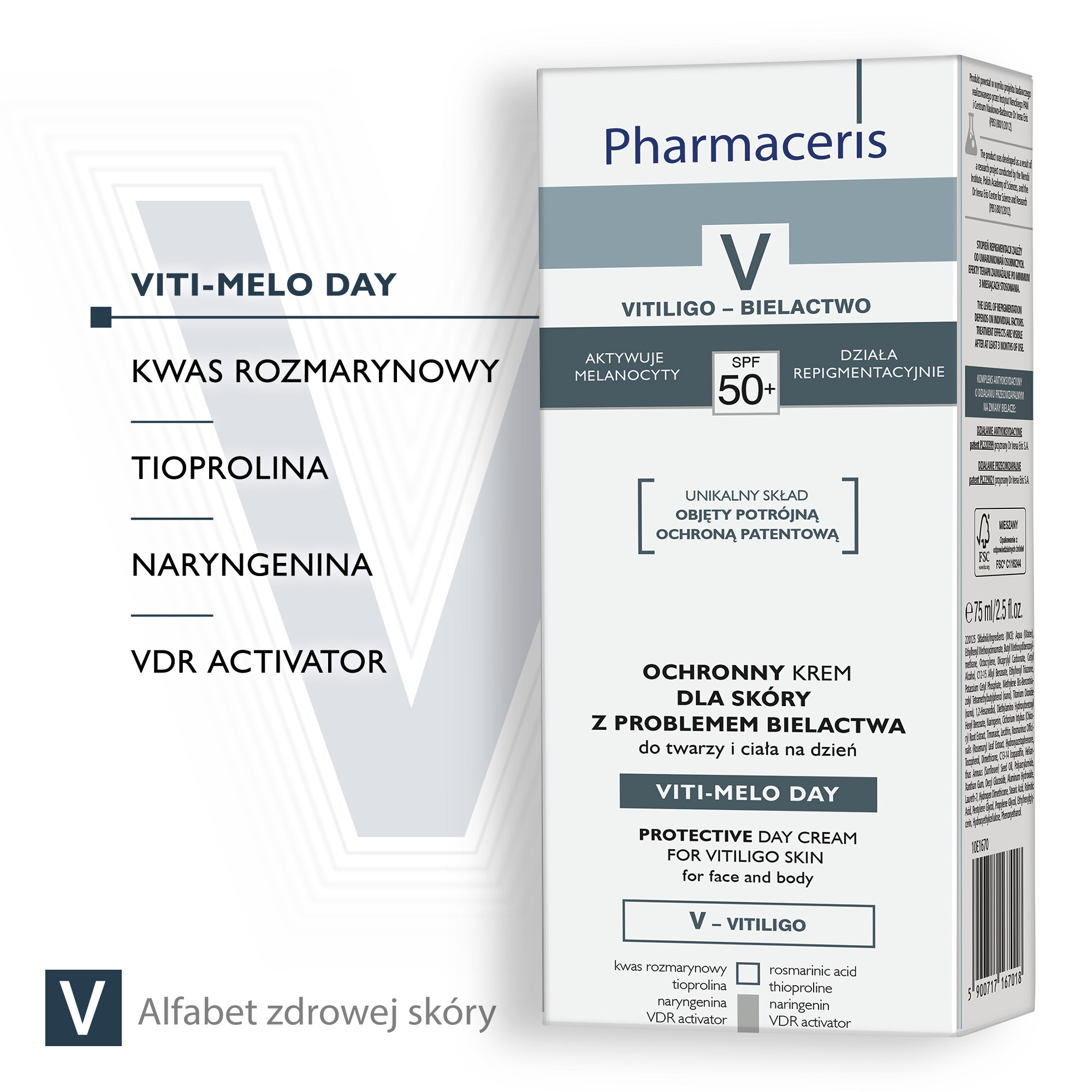 Pharmaceris V Viti Melo Day, Krem ochronny dla skóry z problemami bielactwa SPF 50+, 75 ml
