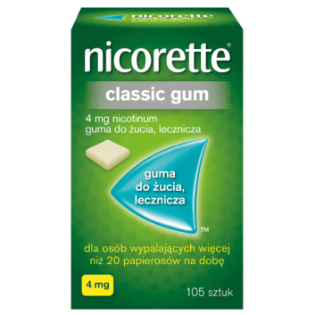 NICORETTE Classic Gum 4 mg, gumy na rzucanie palenia, 105 sztuk