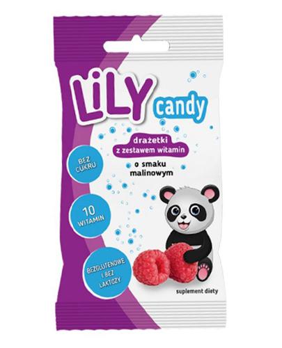 Lily Candy Drażetki z zestawem witamin o smaku malinowym bez cukru bezglutenowe, 40 g, cena, opinie, stosowanie zdjęcie