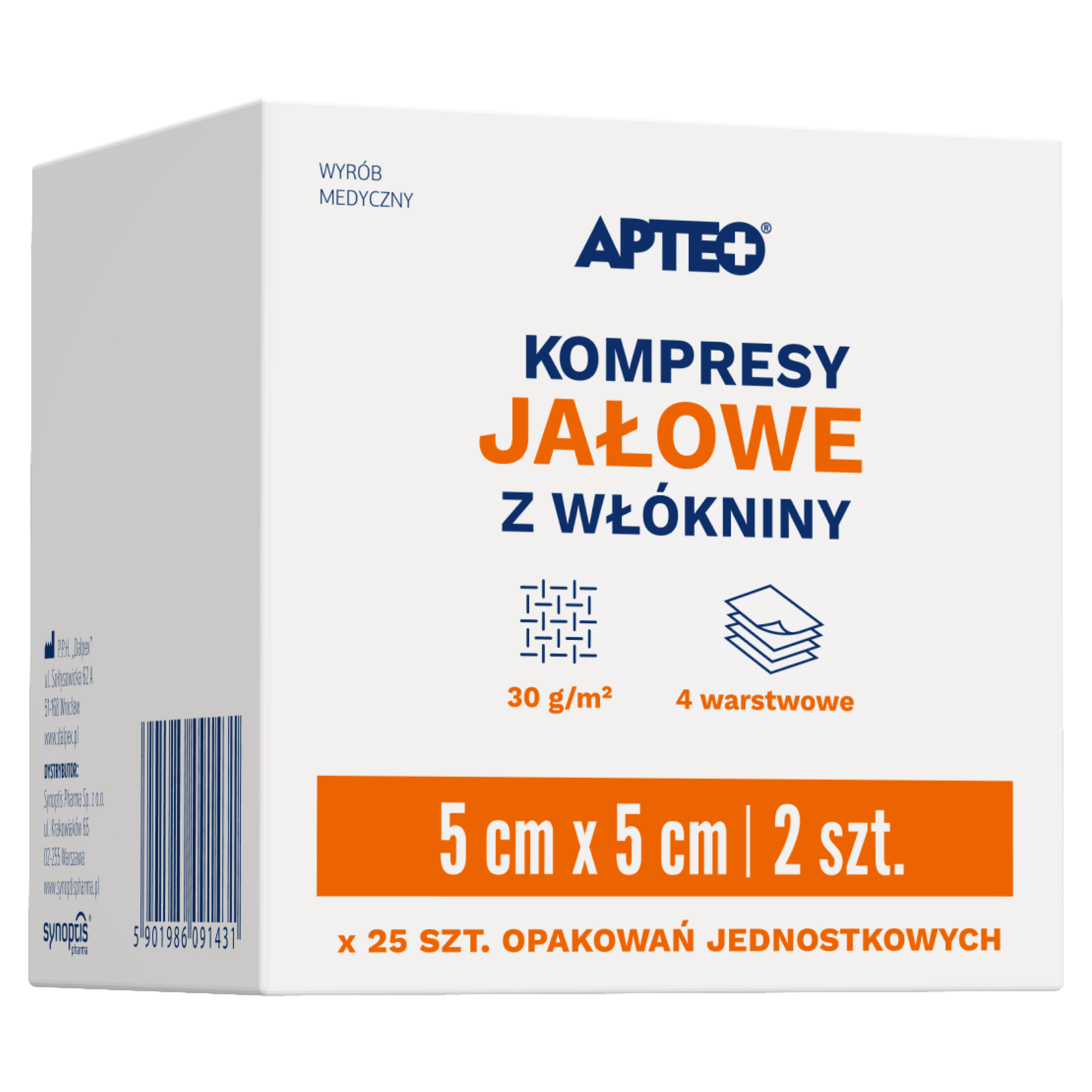 Apteo kompresy jałowe z włókniny 5cm x 5cm 2 sztuki x 25 opakowań zdjęcie
