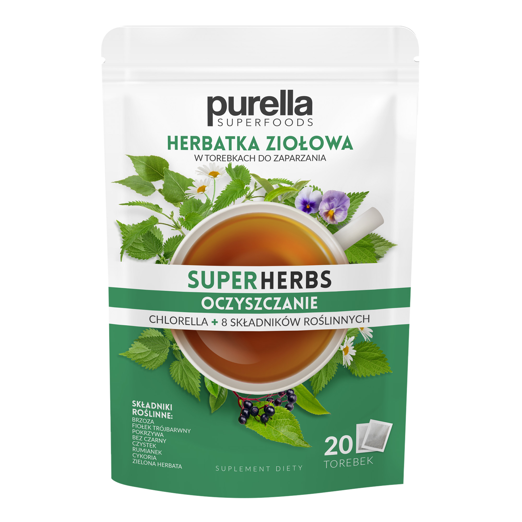 Purella Superfoods SuperHerbs mieszanka ziół do zaparzania Oczyszczenie 20 saszetek zdjęcie