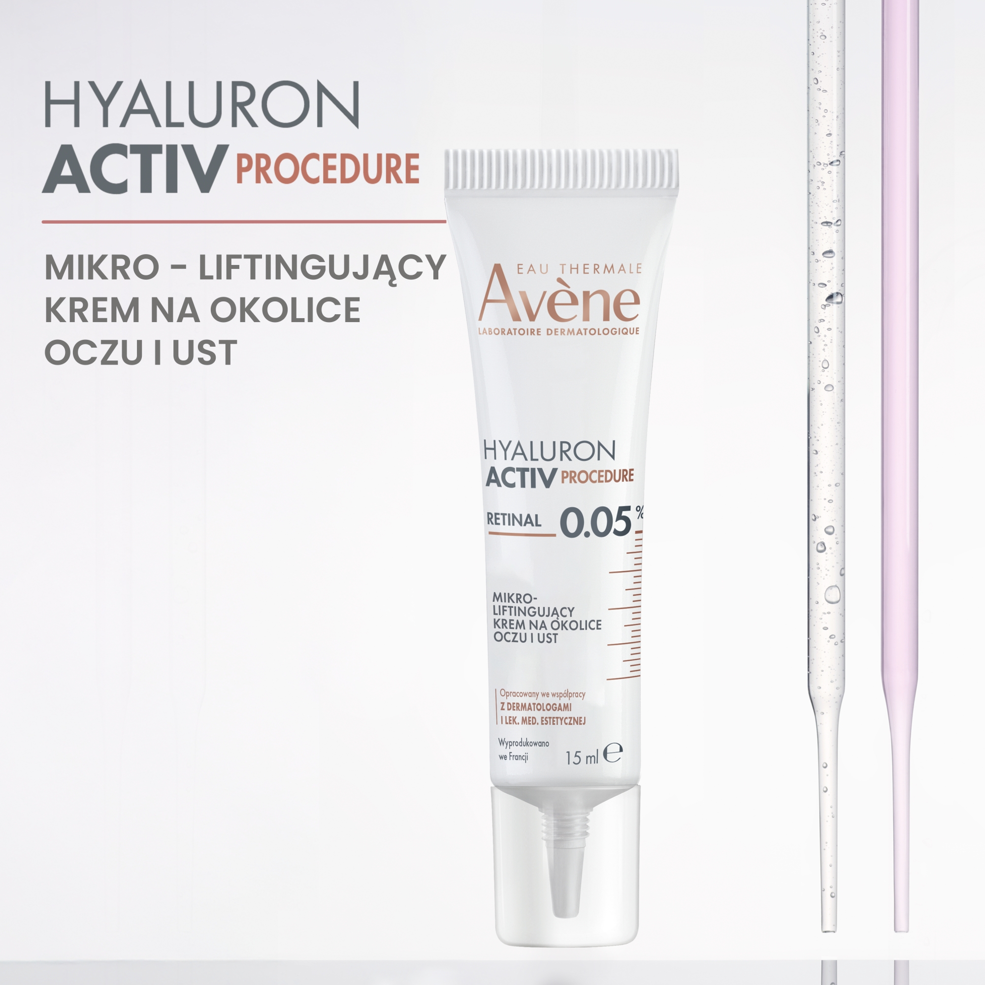 Avene Hyaluron Activ Procedure Mikro, liftingujący krem pod oczy i na zmarszczki wokół ust, 15 ml