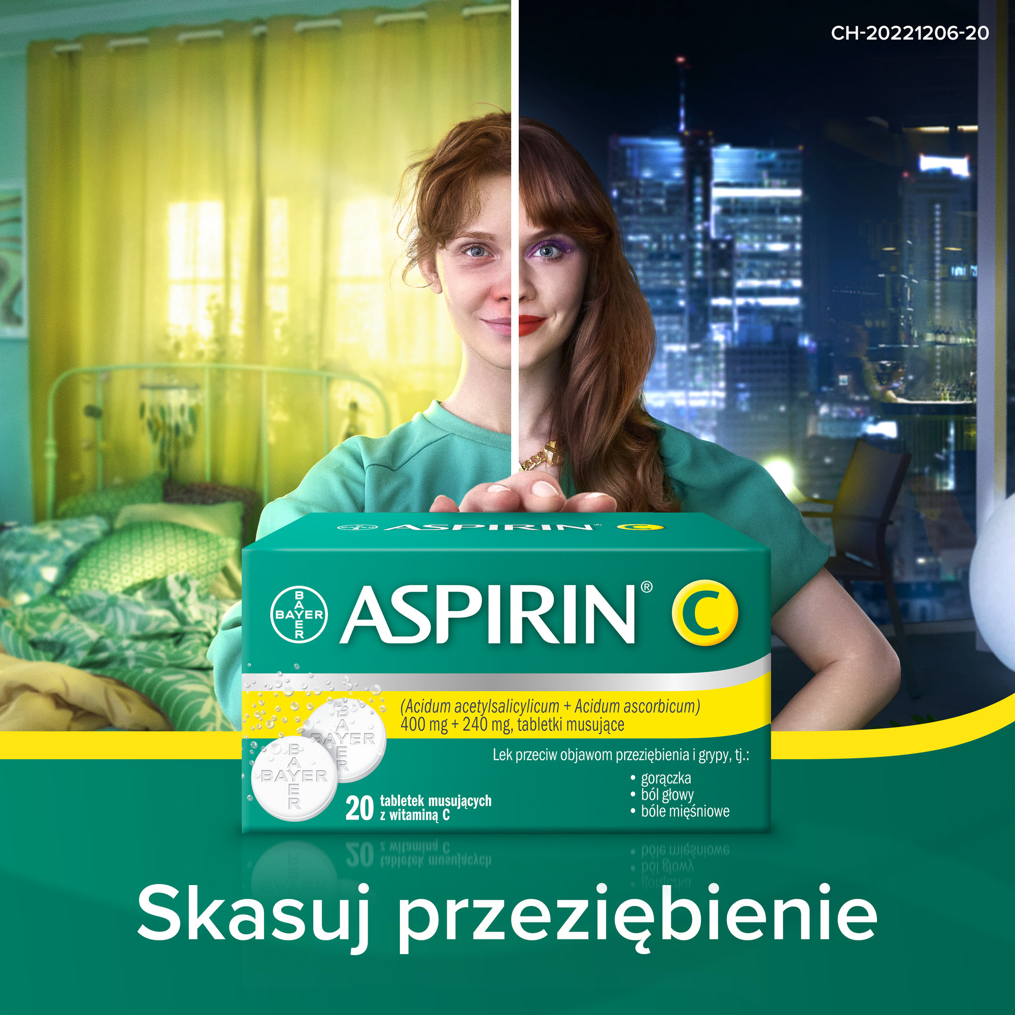 Aspirin C, 400 mg + 240 mg, tabletki musujące, 20 sztuk