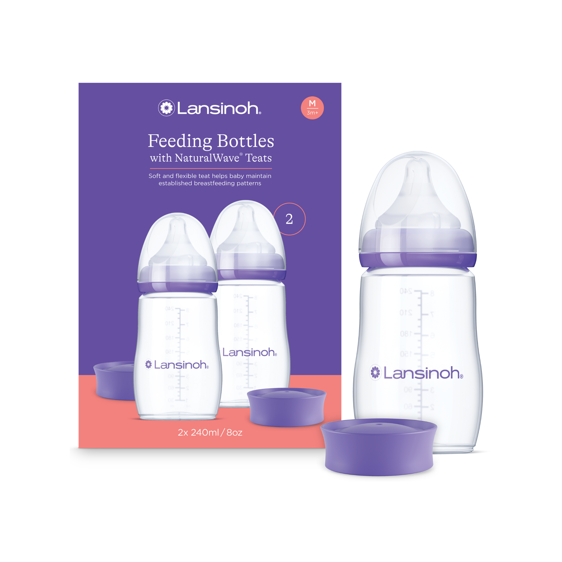 Lansinoh Butelka ze smoczkiem NaturalWave Teat M, średni przepływ, 2 x 240 ml zdjęcie