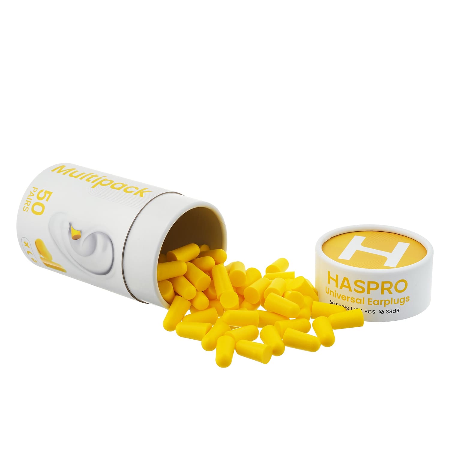 Stopery do uszu jednorazowe Haspro Tube50 żółte 50 par