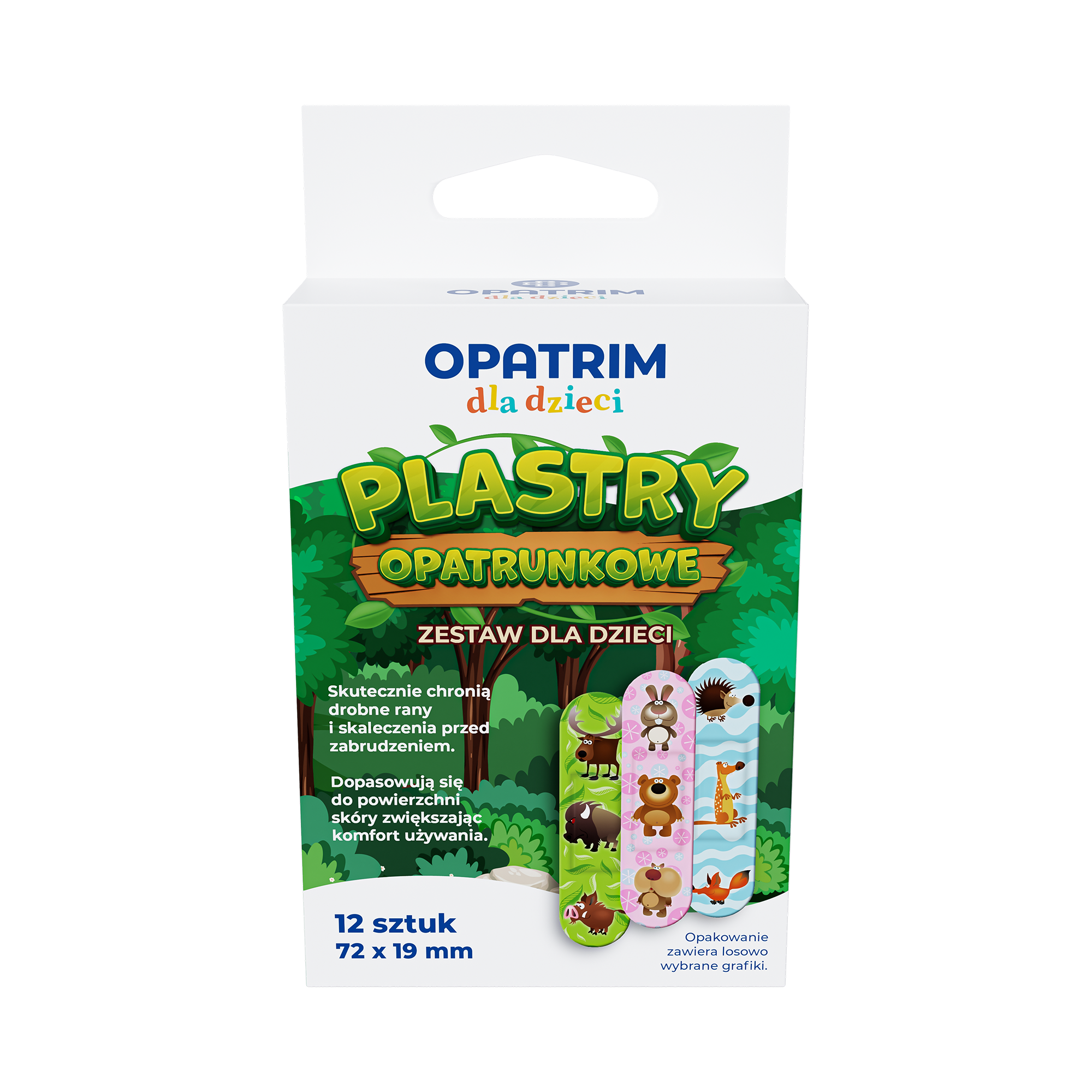 Plastry opatrunkowe zestaw dla dzieci, 72 x 19 mm, 12 sztuk