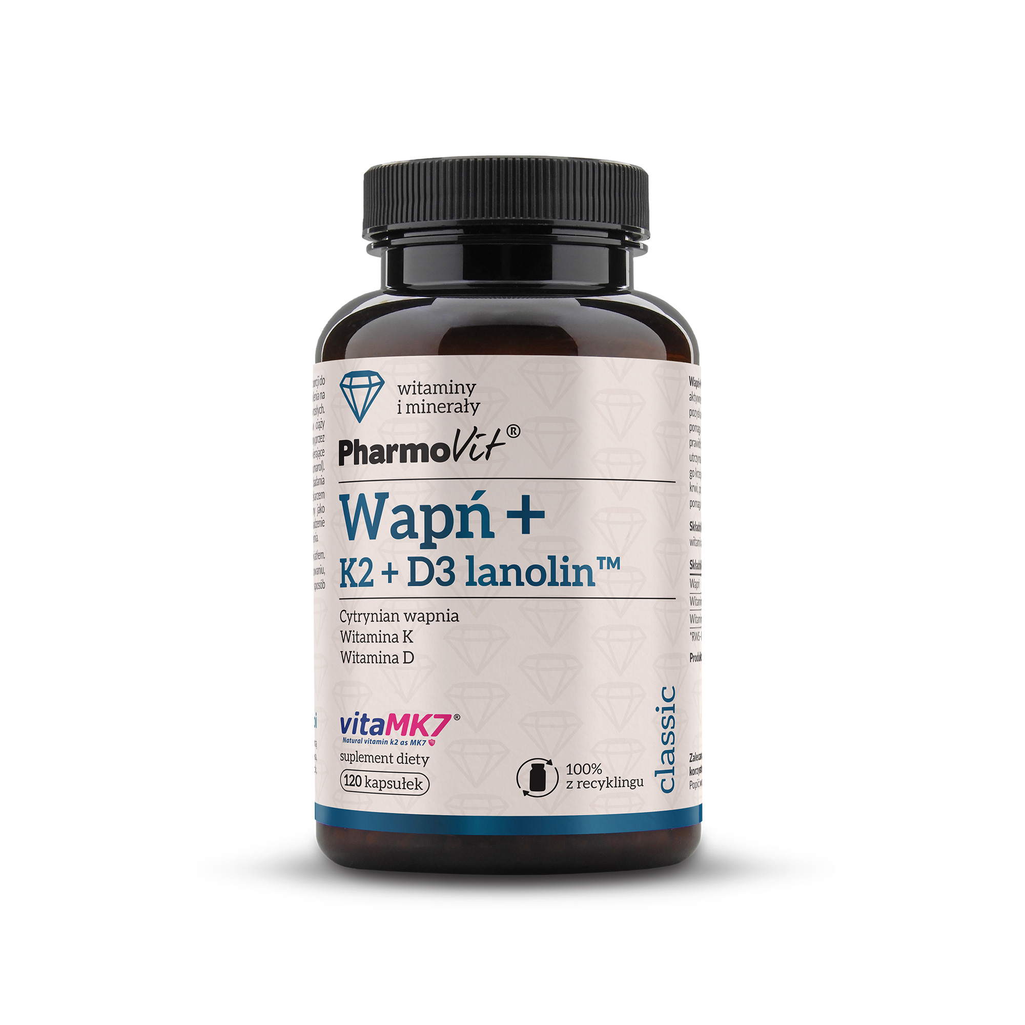 PharmoVit Wapń + K2 + D3 lanolin, kapsułki, 120 sztuk zdjęcie
