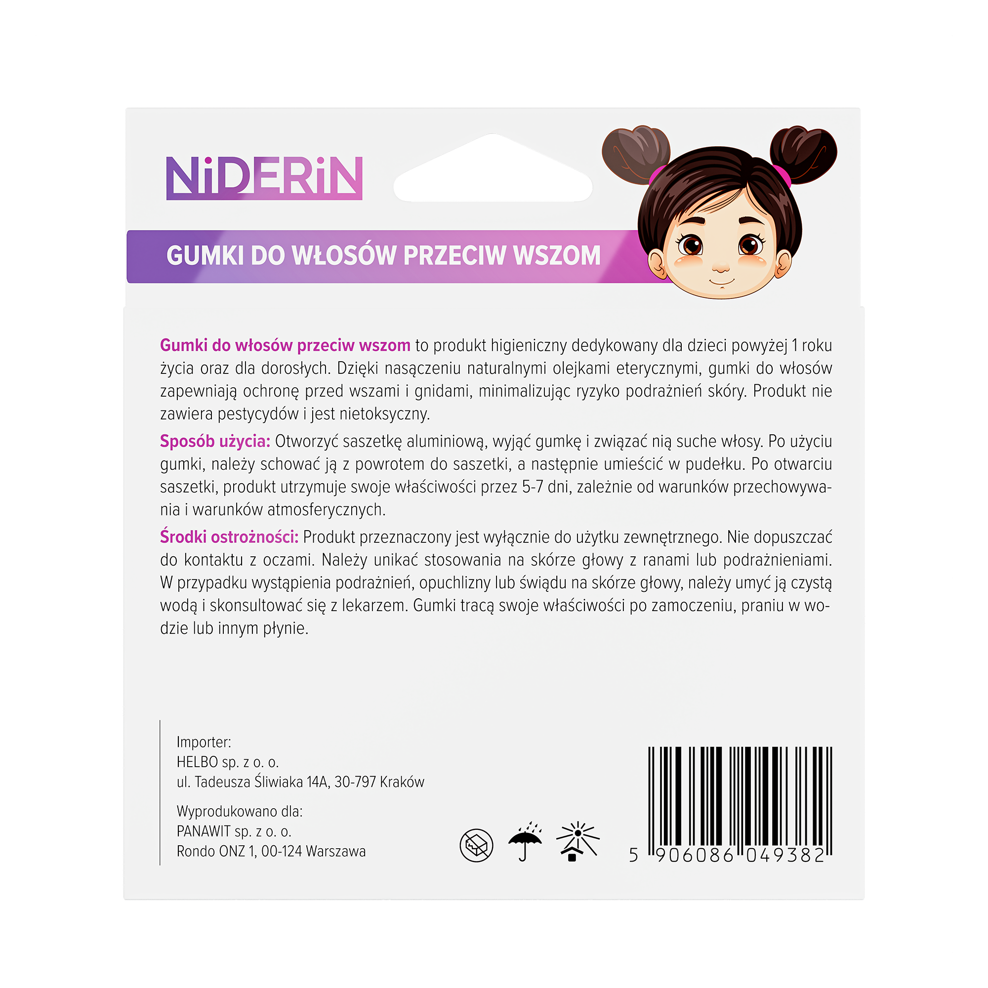 Niderin gumki do włosów przeciw wszom, 4 sztuki