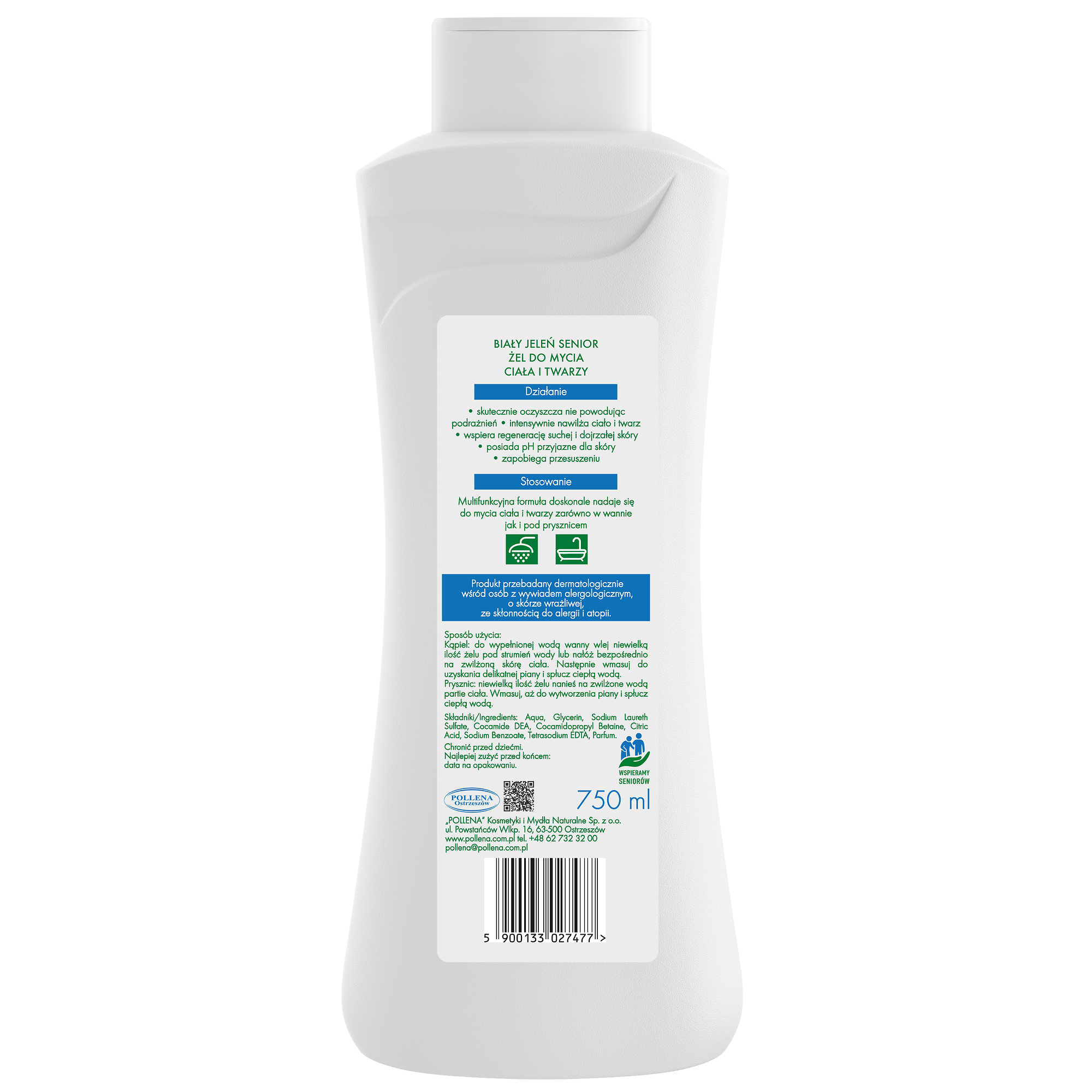 Biały Jeleń, żel do mycia ciała i twarzy Senior, 750 ml