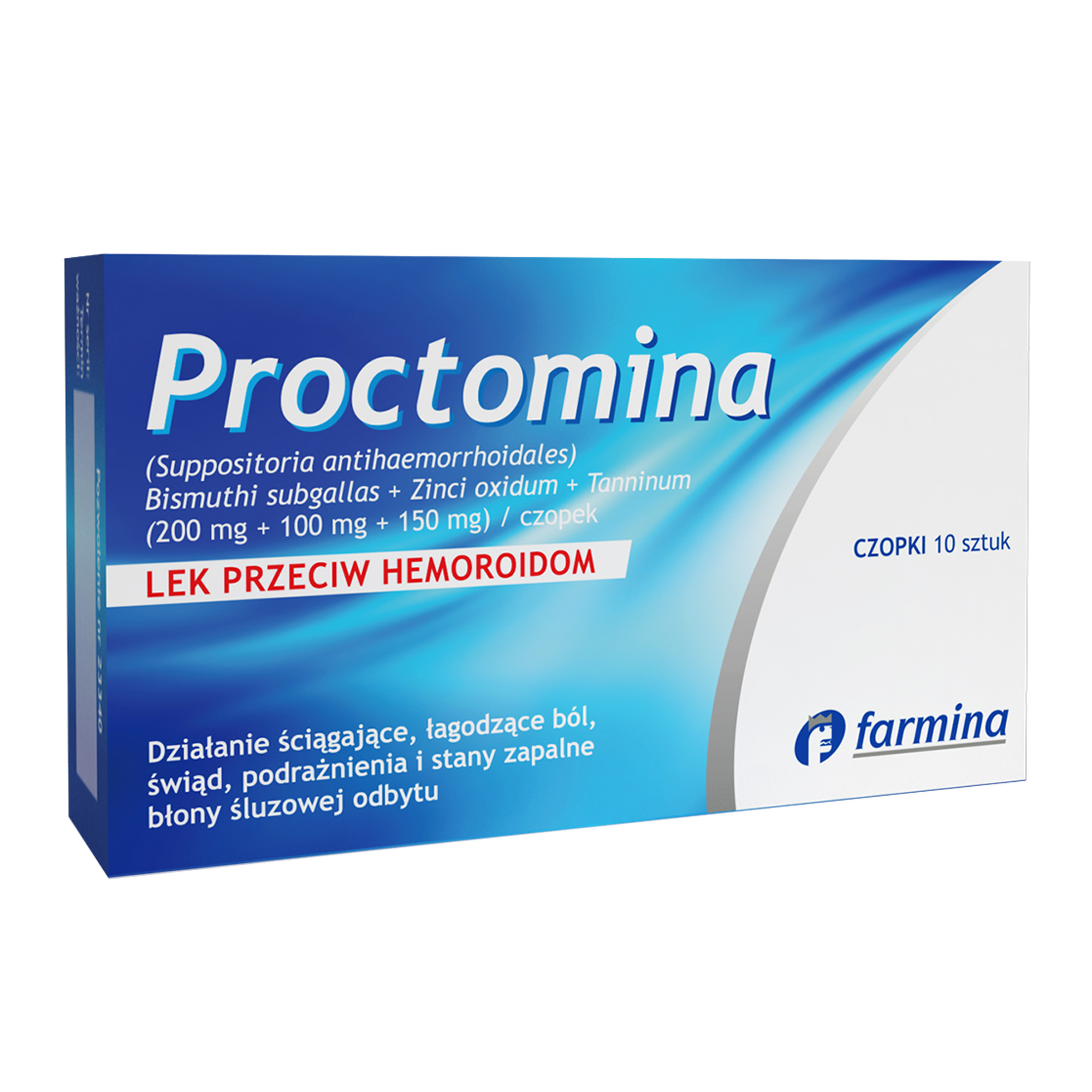 Proctomina przeciw hemoroidom 10 czopków zdjęcie