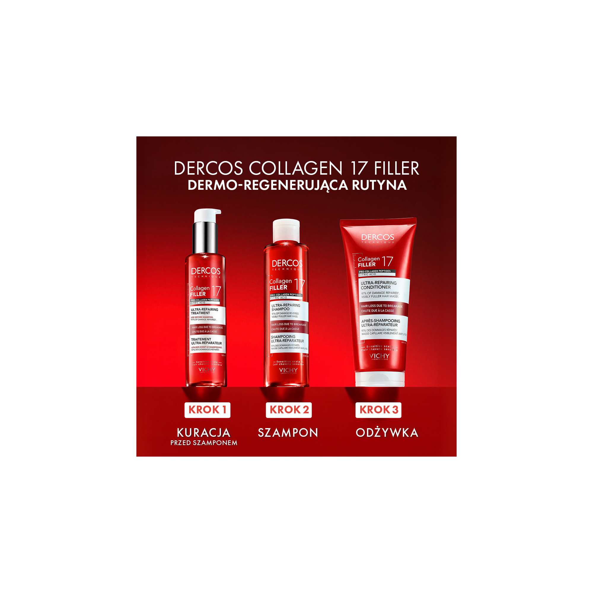 Vichy Dercos Collagen 17 Filler Ultra-Regenerujący, szampon, 200 ml