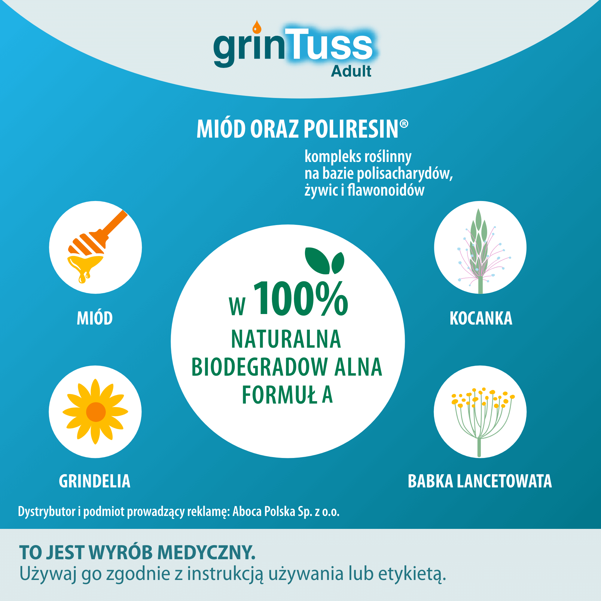 Aboca, grinTuss Adult, kaszel suchy i mokry, syrop, 180 g