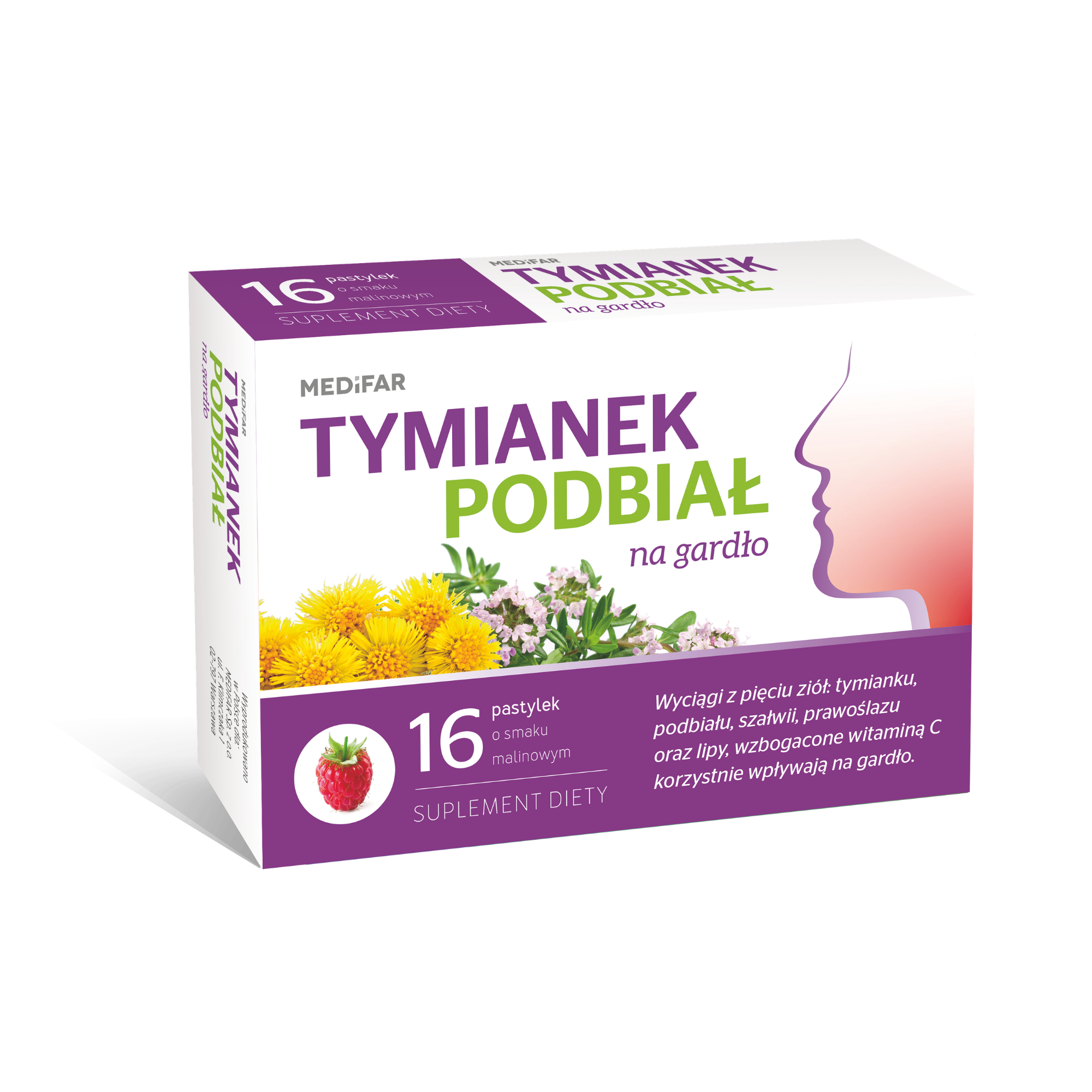 MediFar, Tymianek Podbiał na gardło, pastylki do ssania, 16 sztuk zdjęcie