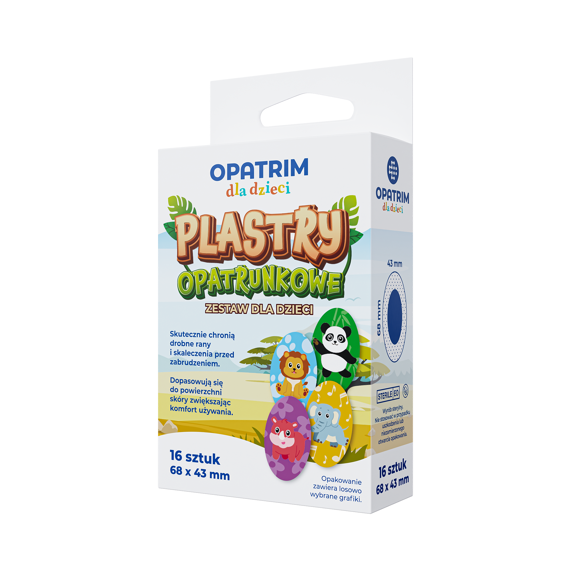 Plastry opatrunkowe zestaw dla dzieci, 68 x 43 mm, 16 sztuk
